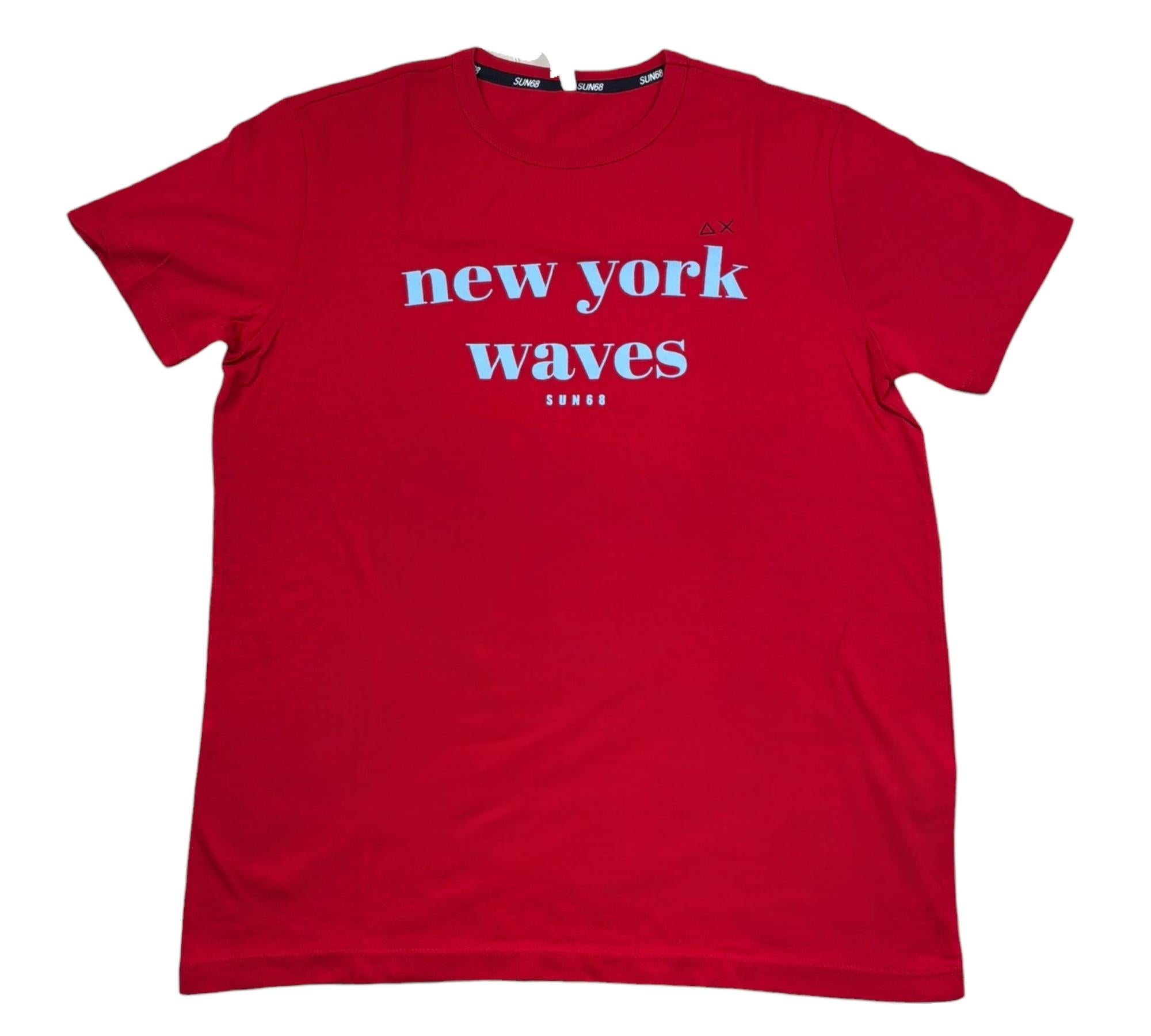 Sun68 T-Shirt Girocollo Tinta Unita con Stampa per Bambino T32305J ROSSO SUN68 