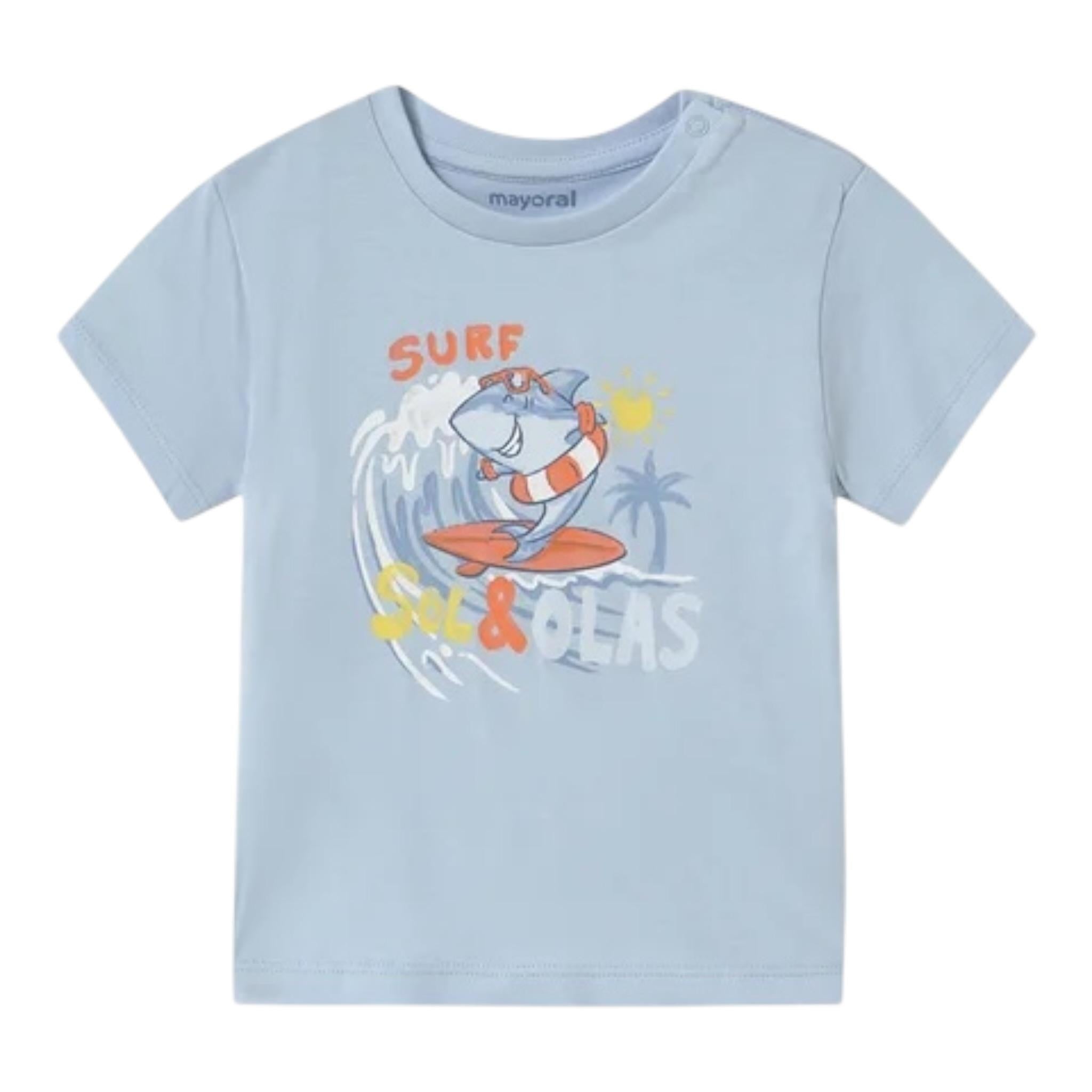 Mayoral T-Shirt Girocollo Tinta Unita con Stampa per Neonato 1065XX AZZURRO MAYORAL 