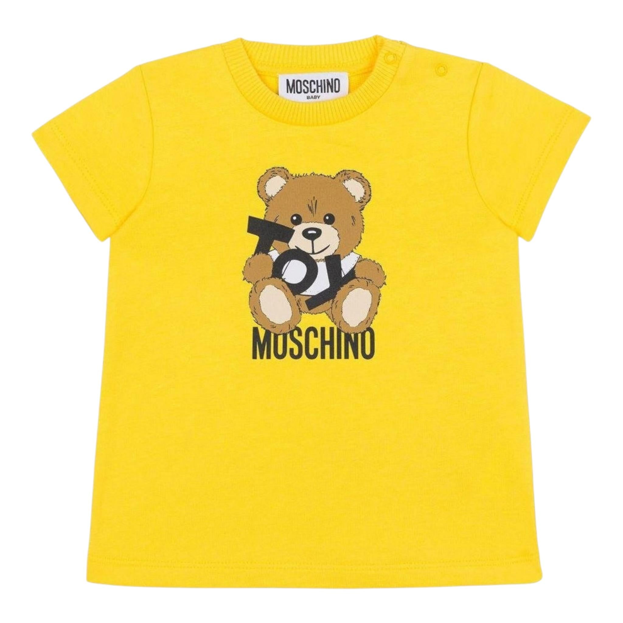 Moschino T-Shirt Girocollo Tinta Unita con Orso per Neonato MNM047XXXX GIALLO MOSCHINO 
