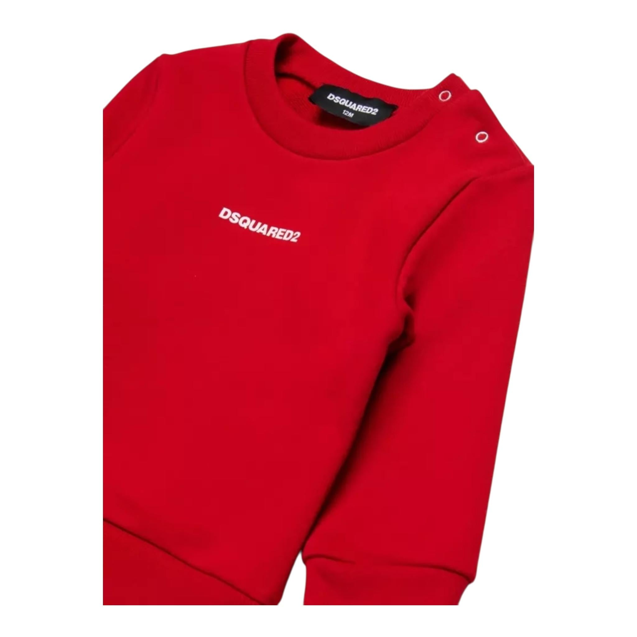 Dsquared2 Felpa Girocollo Tinta Unita con Stampa per Neonato DQ2860X ROSSO DSQUARED2 