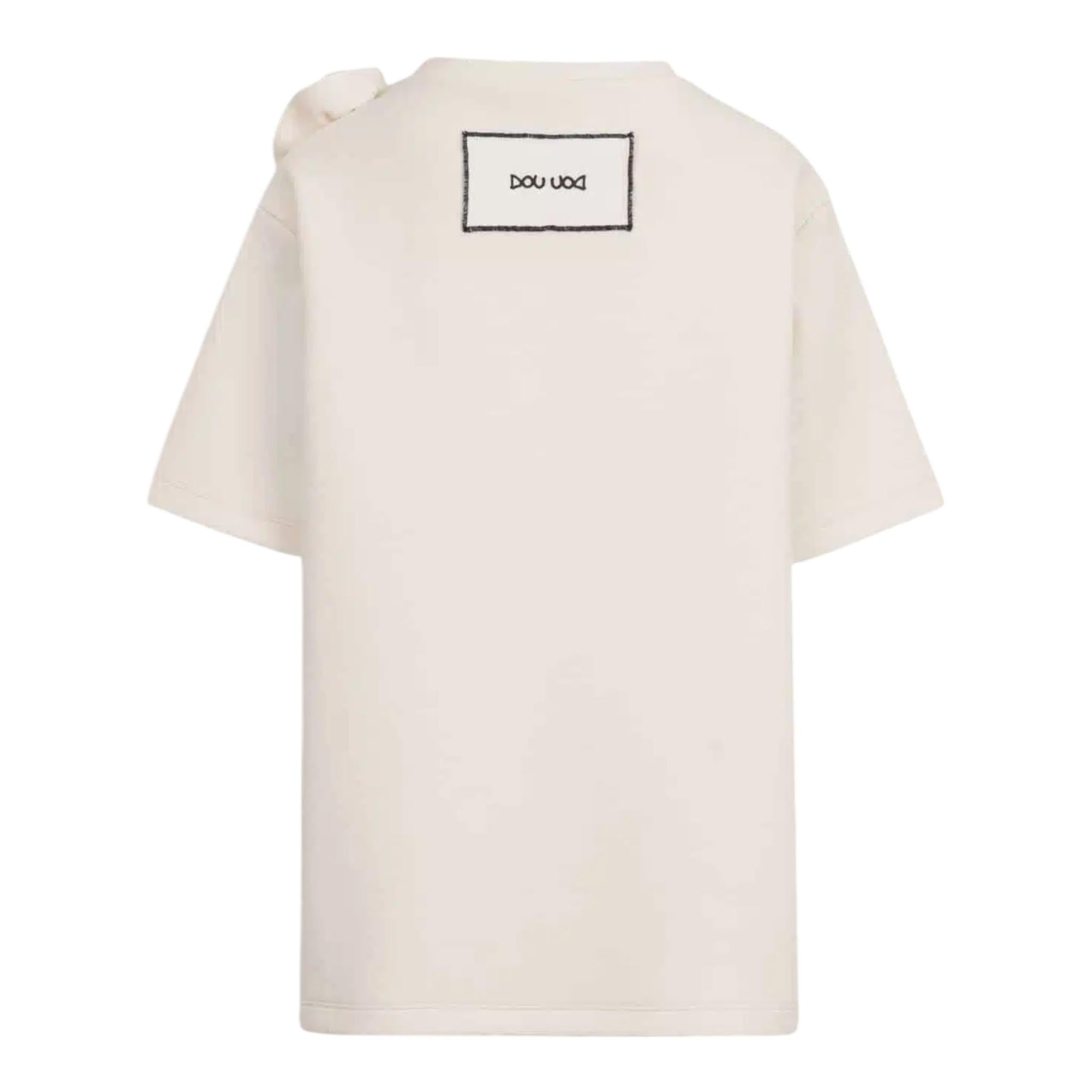 Dou Dou Abito Tinta Unita Mezza Manica con Applicazioni per Bambina DW1B33 PANNA DOU DOU 