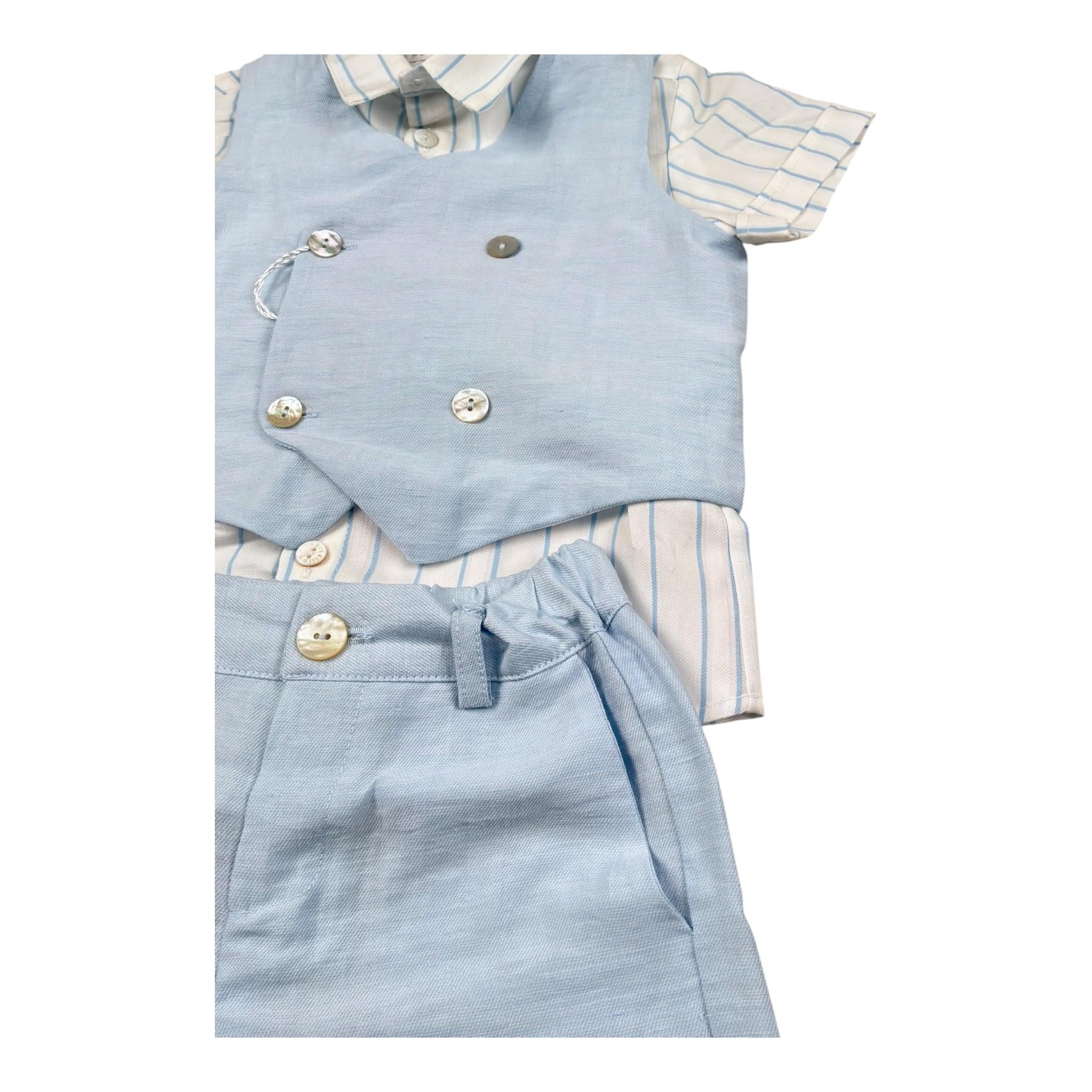 Barcellino Completo 4 Pezzi Camicia-Bermuda-Gilet-Papillon per Neonato 120814X AZZURRO BARCELLINO 