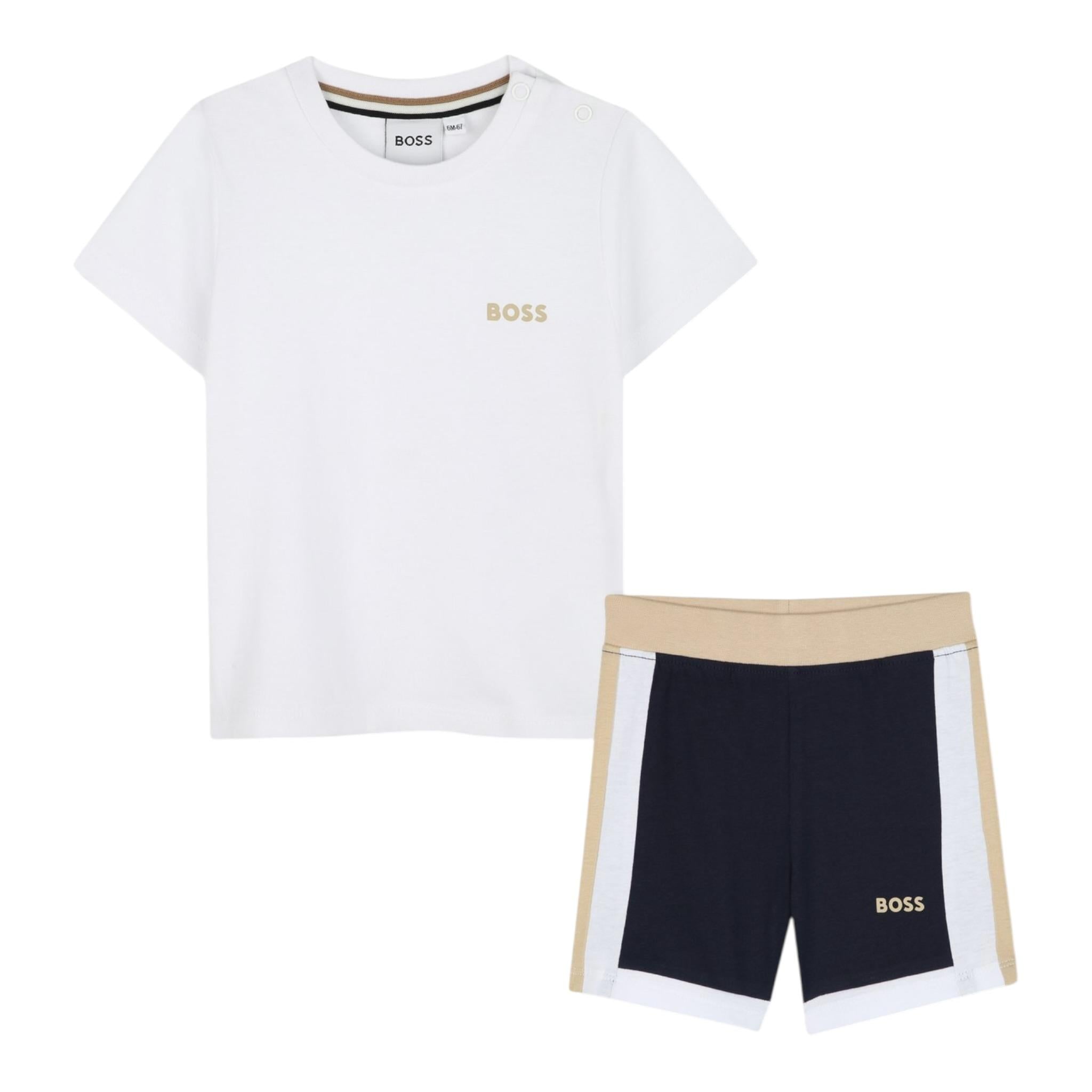 Boss Completo 2 Pezzi T-Shirt-Bermuda per Neonato J52119 BIANCO/BLU BOSS 