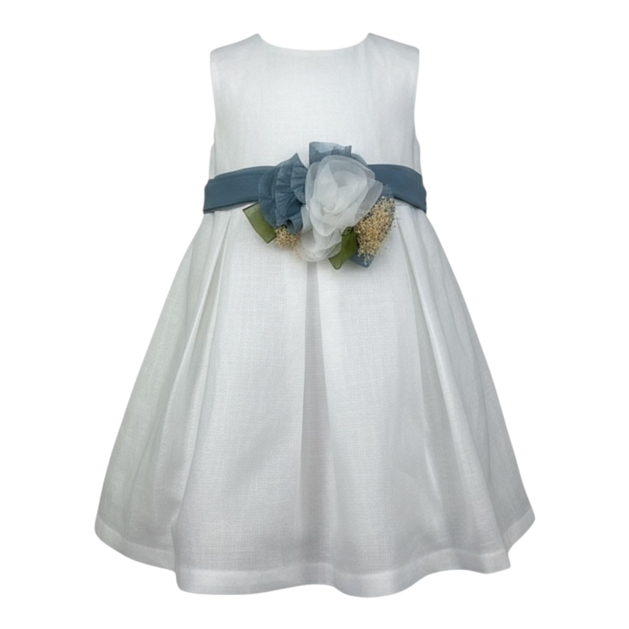 Barcellino Abito Giromanica Tinta Unita con Cinturino per Neonata 1208198 BIANCO BARCELLINO 