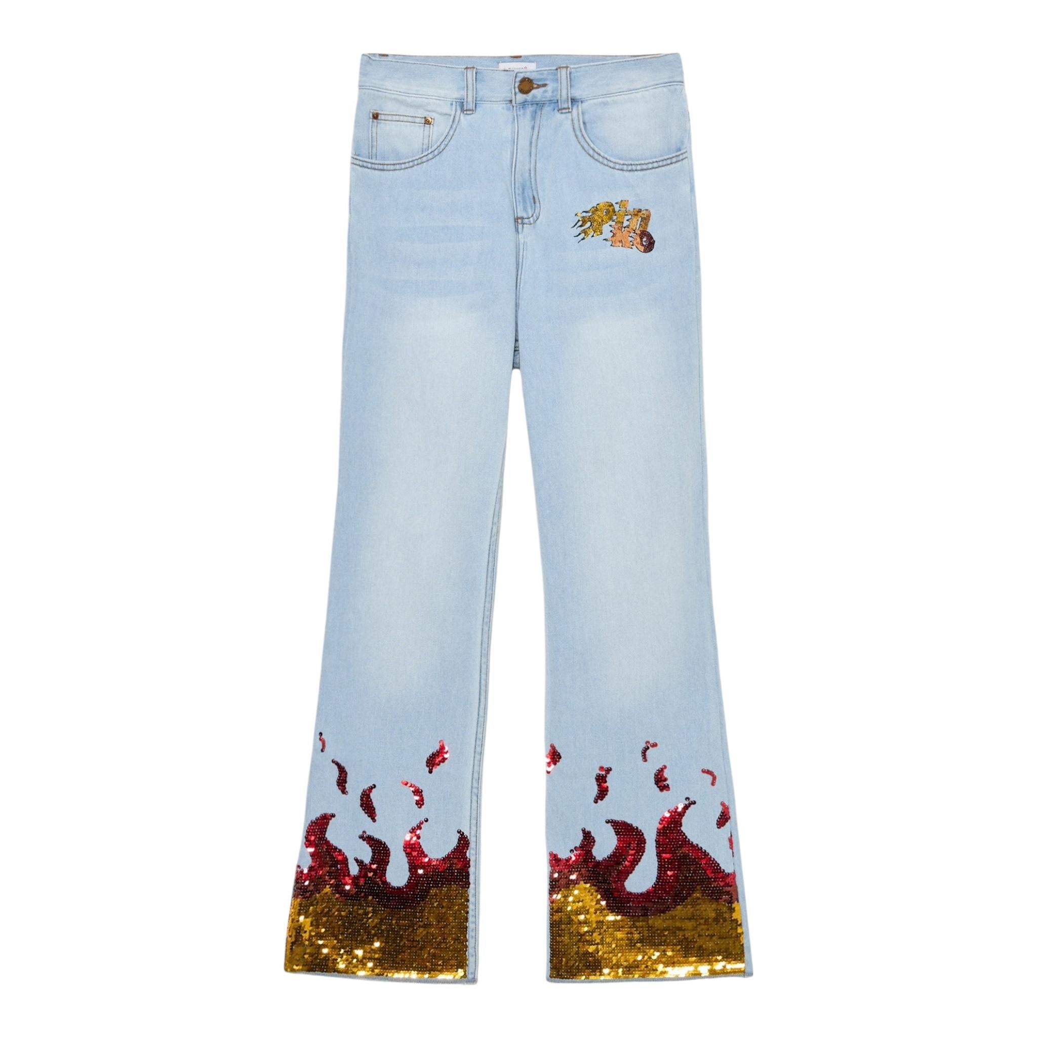 Pinko Jeans Tinta Unita Modello Zampa con Paillettes per Bambina KFPA007 AZZURRO PINKO 