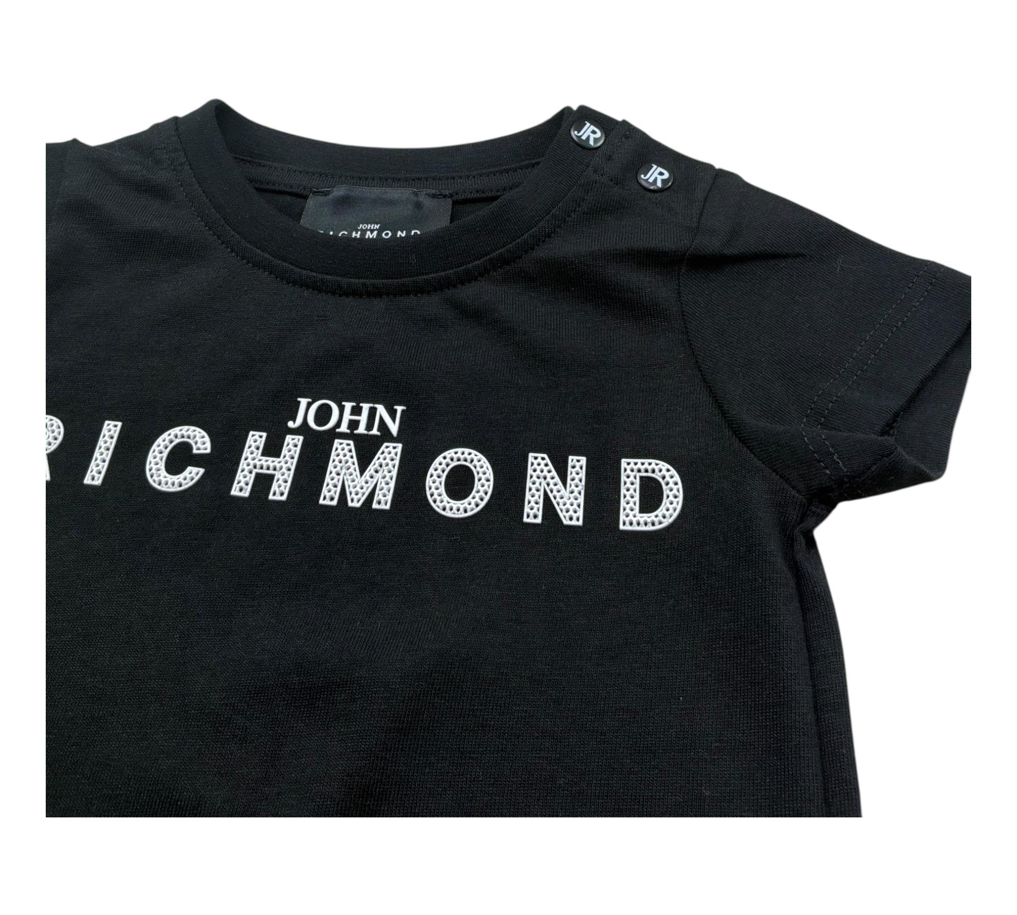 John Richmond T-Shirt Girocollo Tinta Unita con Stampa Logo per Neonato RIP26035TS NERO JOHN RICHMOND 