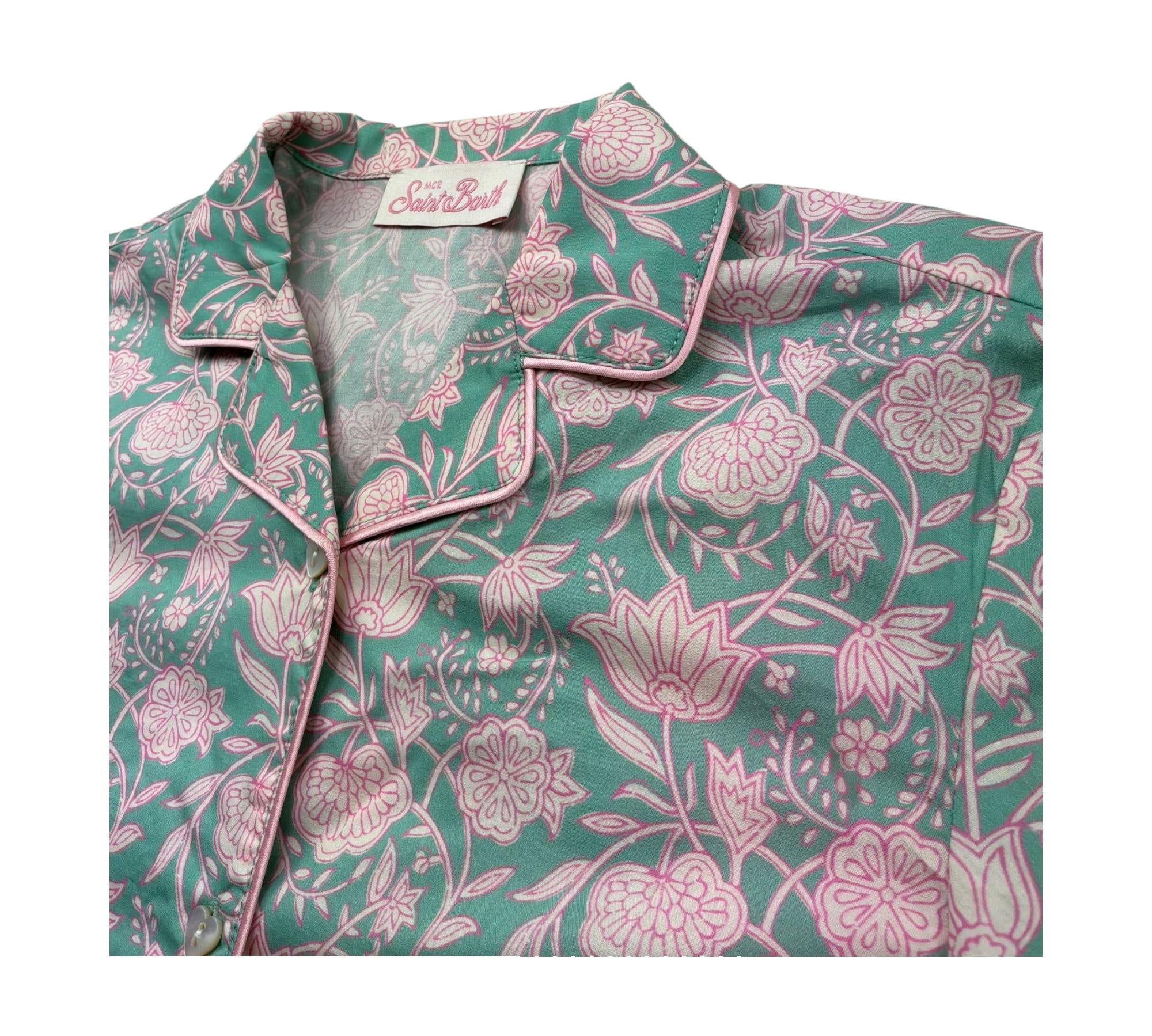 Saint Barth Camicia Mezza Manica Tinta Unita Stampa Fantasia per Bambina SAMMY VERDE SAINT BARTH 