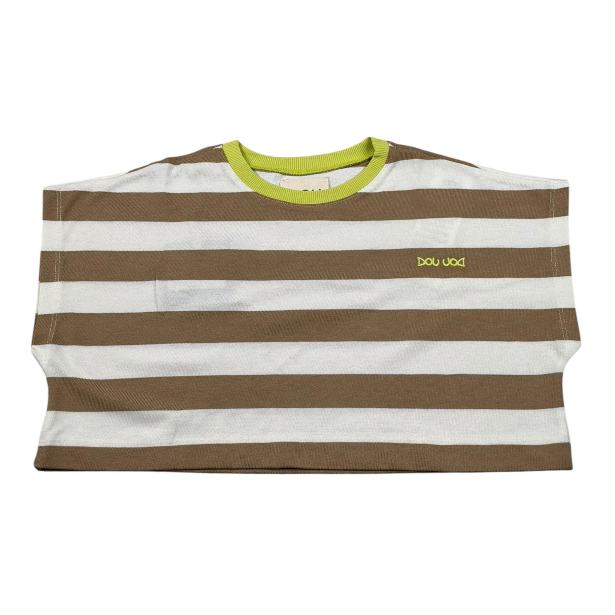 Dou Dou T-Shirt Girocollo Bicolore con Fantasia A Righe per Bambina DW8A21XX PANNA/BEIGE DOU DOU 