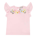 Monnalisa T-Shirt Girocollo Tinta Unita con Applicazioni per Neonata 31E613 ROSA MONNALISA 