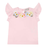 Monnalisa T-Shirt Girocollo Tinta Unita con Applicazioni per Neonata 31E613 ROSA MONNALISA 