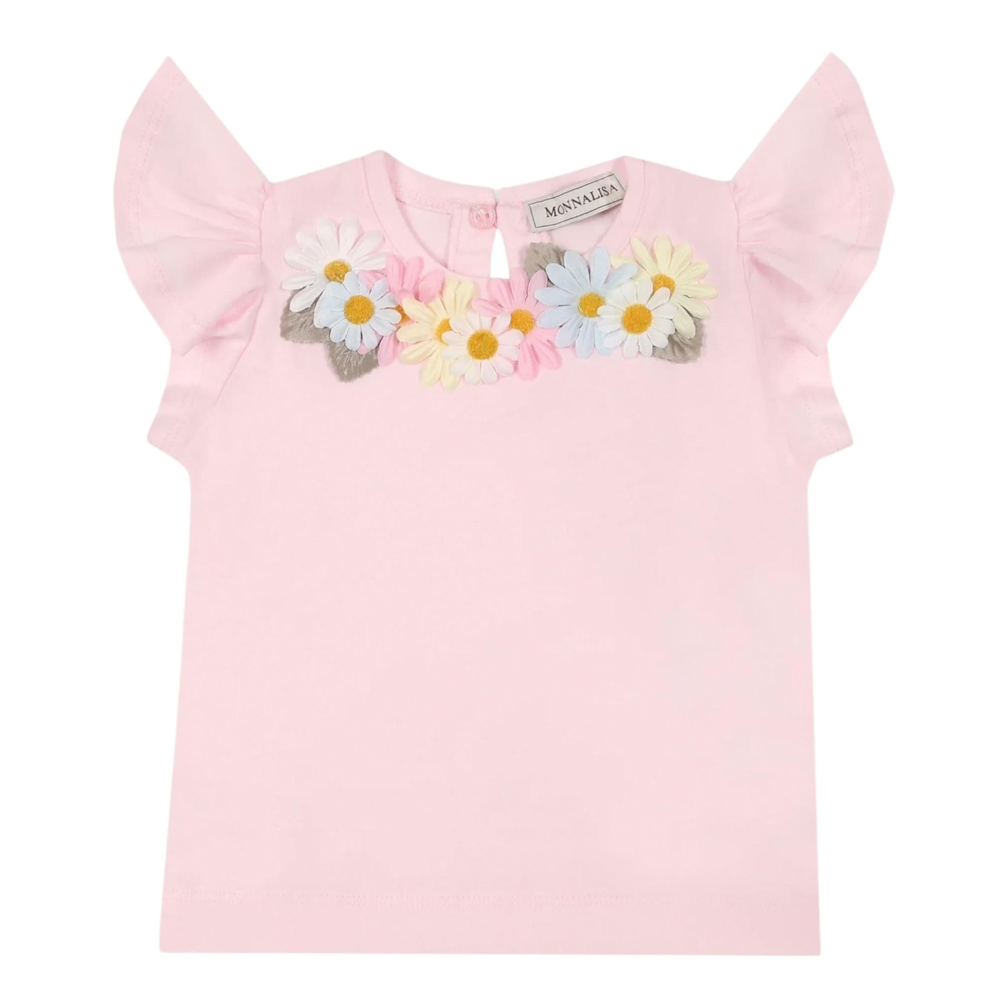 Monnalisa T-Shirt Girocollo Tinta Unita con Applicazioni per Neonata 31E613 ROSA MONNALISA 