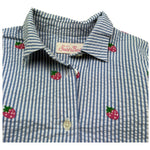 Saint Barth Camicia Manica Lunga Fantasia A Irghe E Ricami Fragole per Bambina MINIBRIGITTE BLU SAINT BARTH 