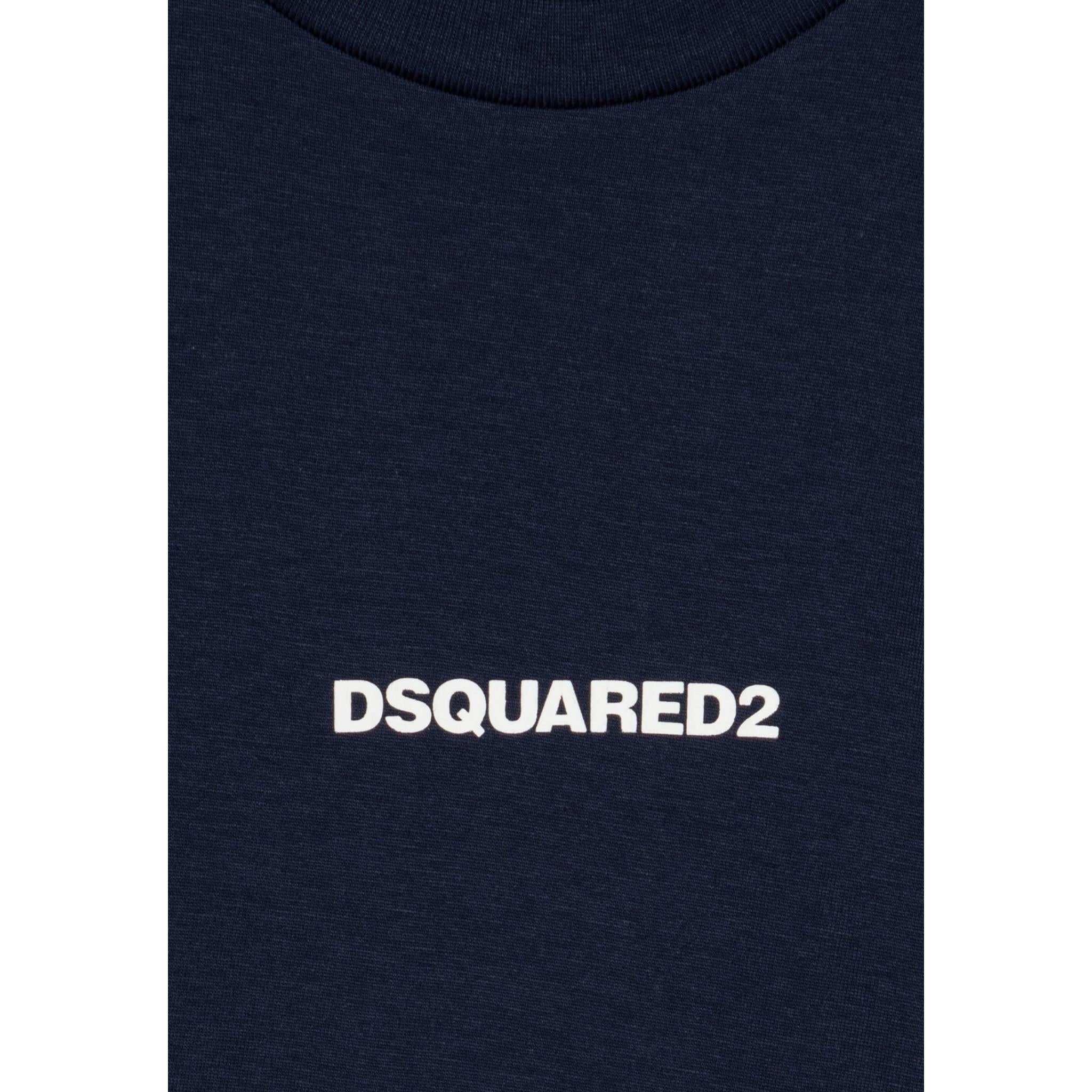 Dsquared2 T-Shirt Girocollo Tinta Unita con Stampa per Bambino DQ2478 BLU DSQUARED2 