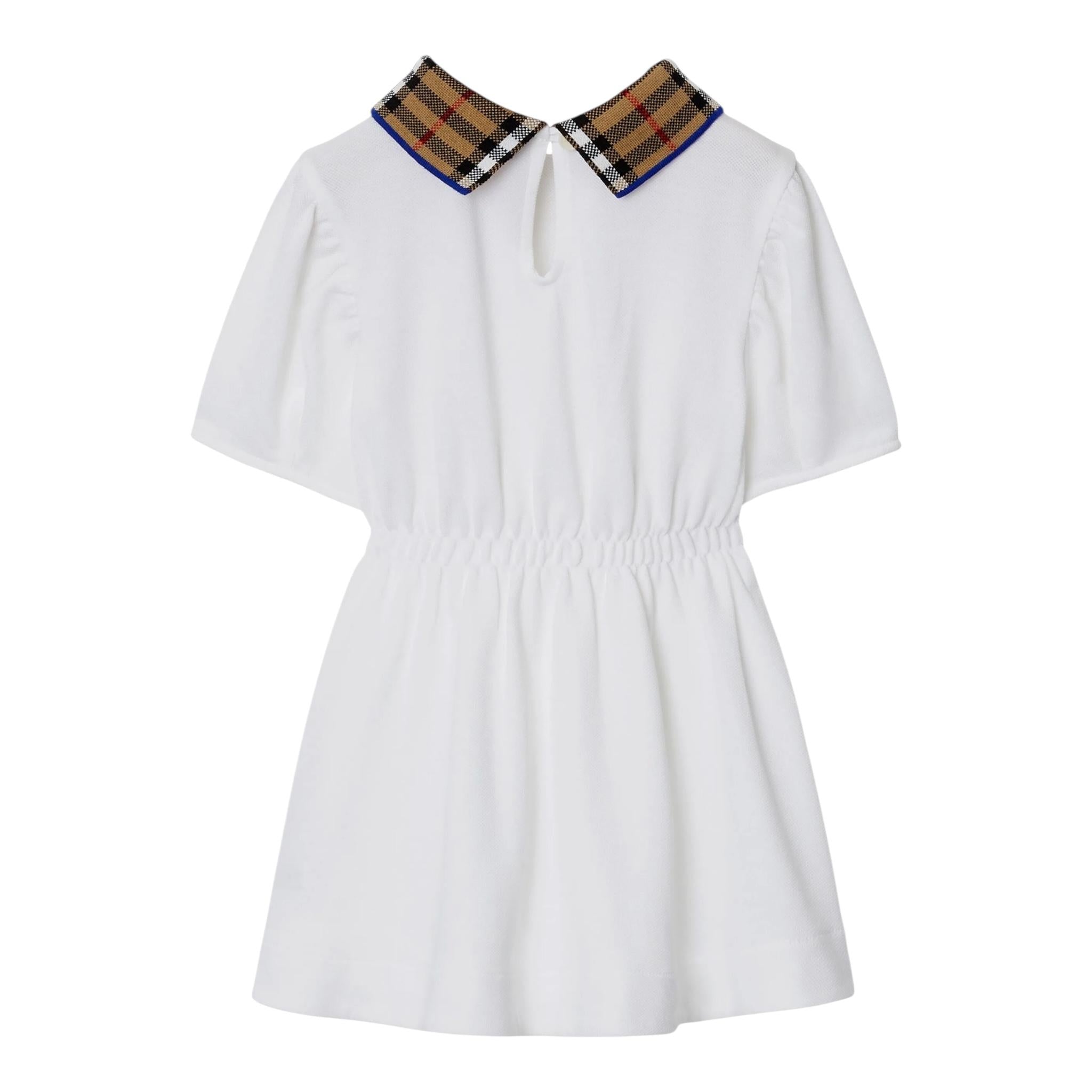 Burberry Abito Mezza Manica Tinta Unita con Colletto In Contrasto per Bambina 8073165 BIANCO BURBERRY 