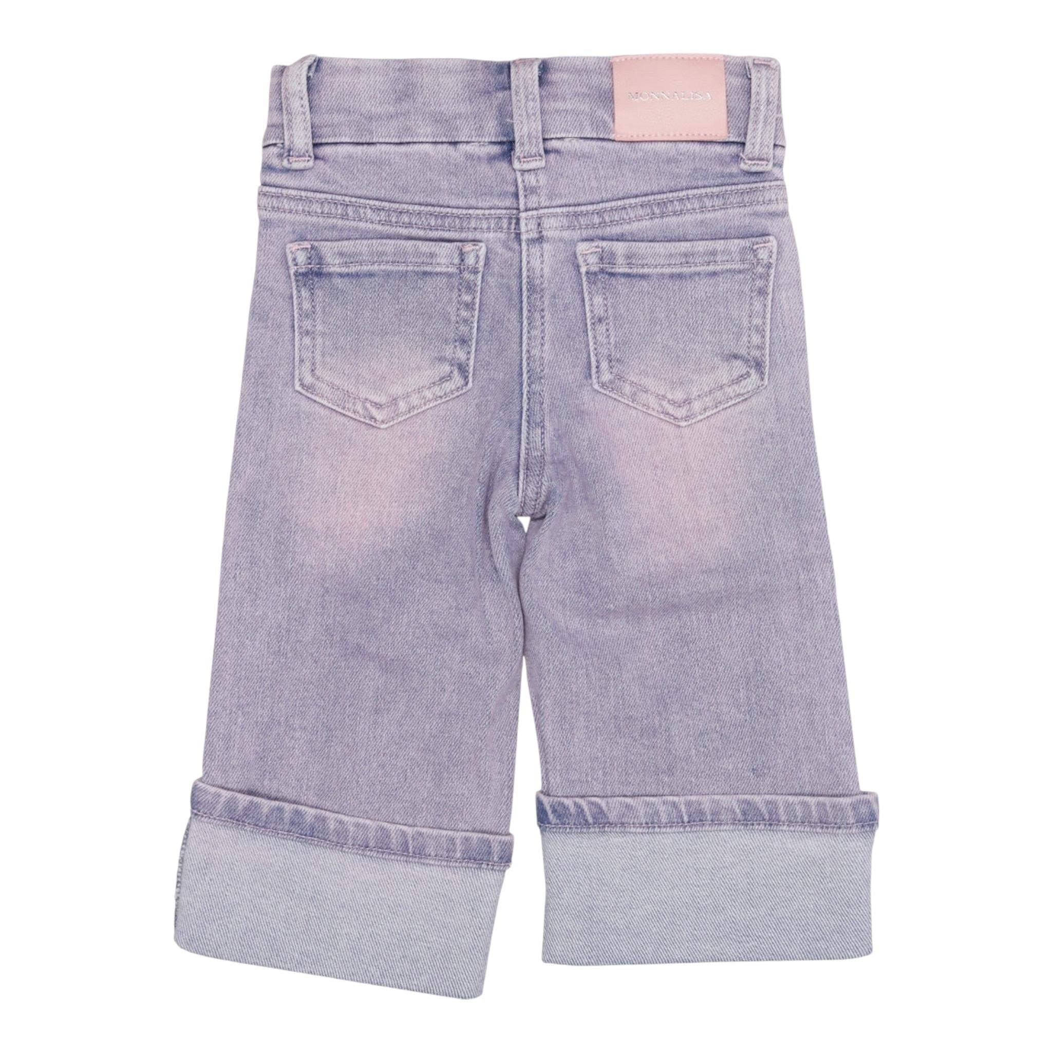 Monnalisa Jeans Tinta Unita con Applicazioni Rose per Neonata 39E400 ROSA MONNALISA 