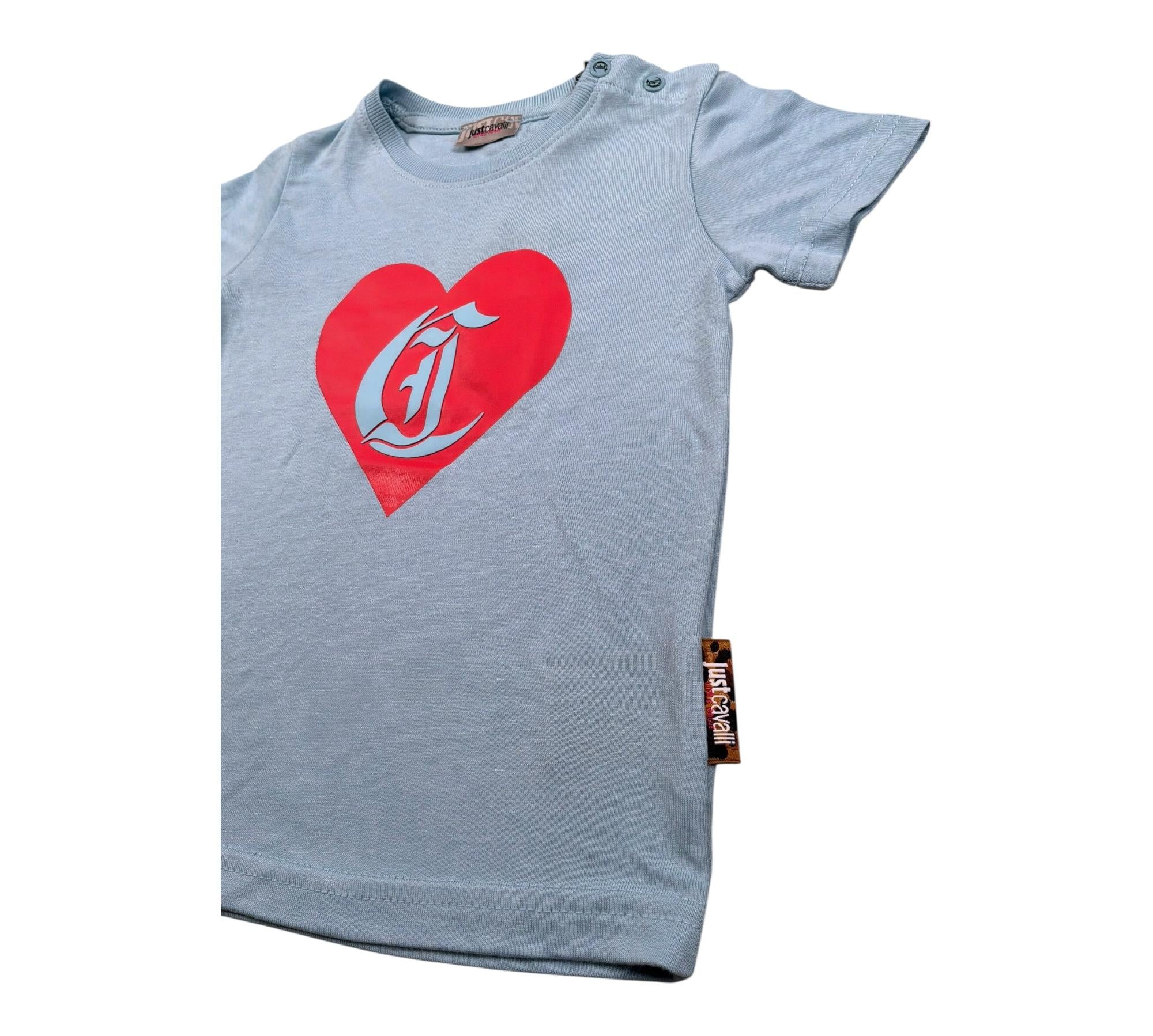 Just Cavalli T-Shirt Girocollo Tinta Unita con Cuore per Neonata JIP26033TS AZZURRO JUST CAVALLI 