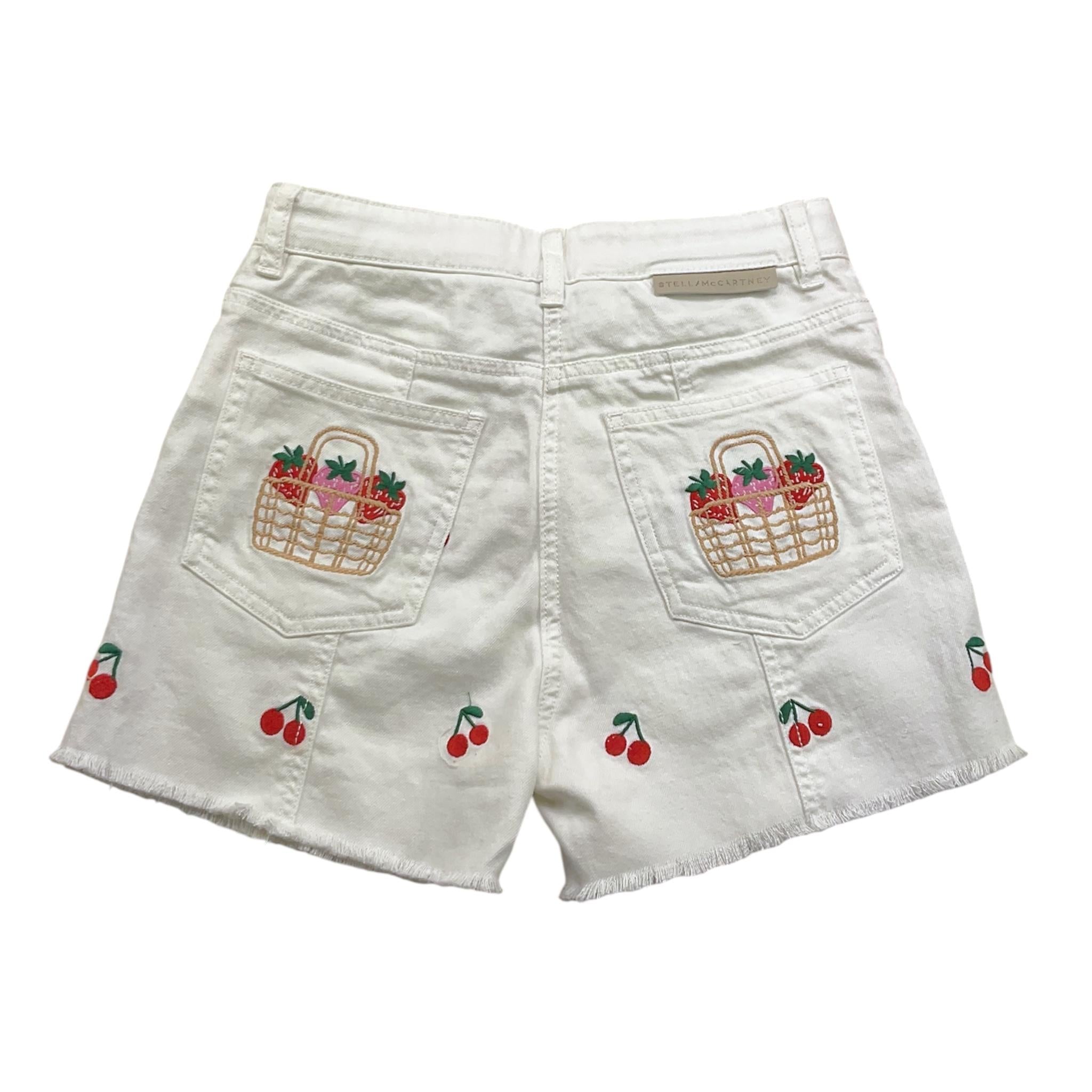 Stella Mccartney Short Tinta Unita con Girovita Regolabile E Stampa Ciliegie per Bambina TW6B80 BIANCO STELLA McCARTNEY 