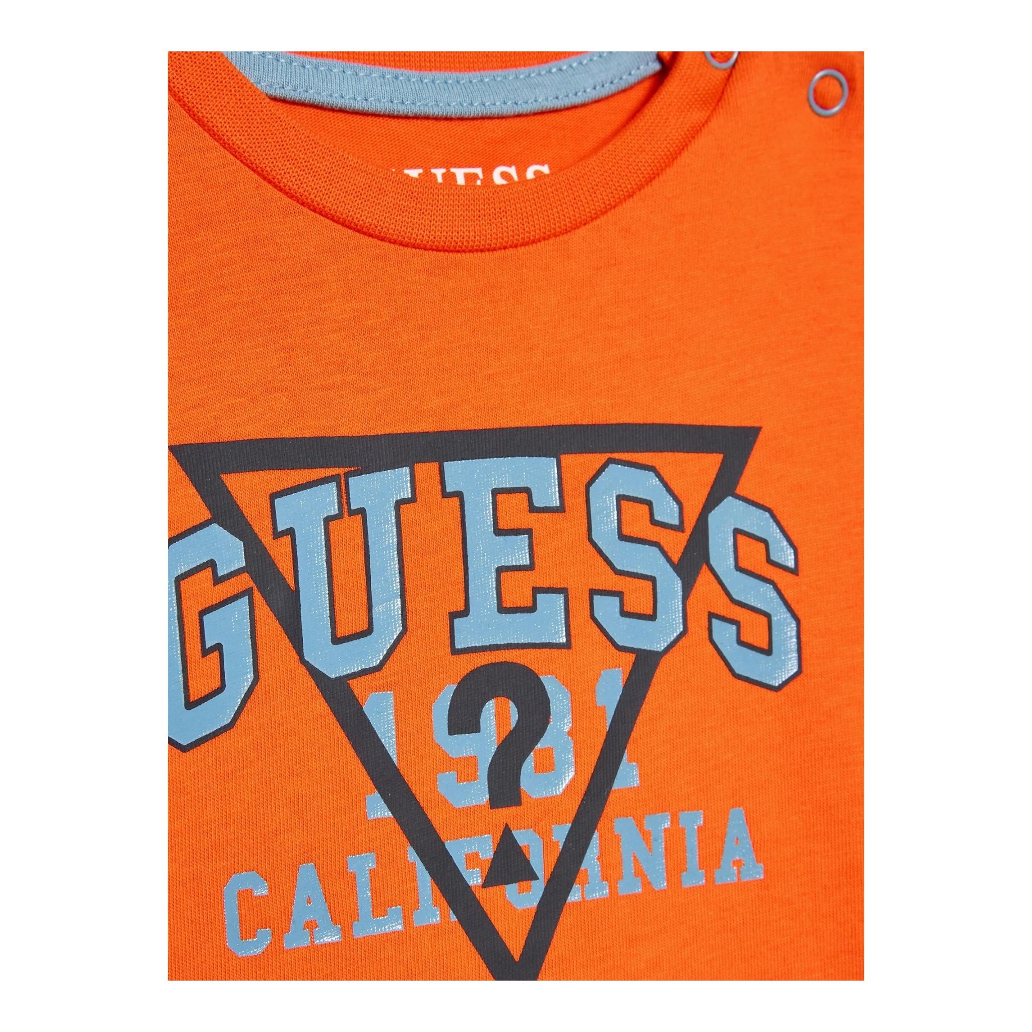 Guess T-Shirt Gircollo Tinta Unita con Stampa per Neonato I3RI03K8HM0 ARANCIONE GUESS 