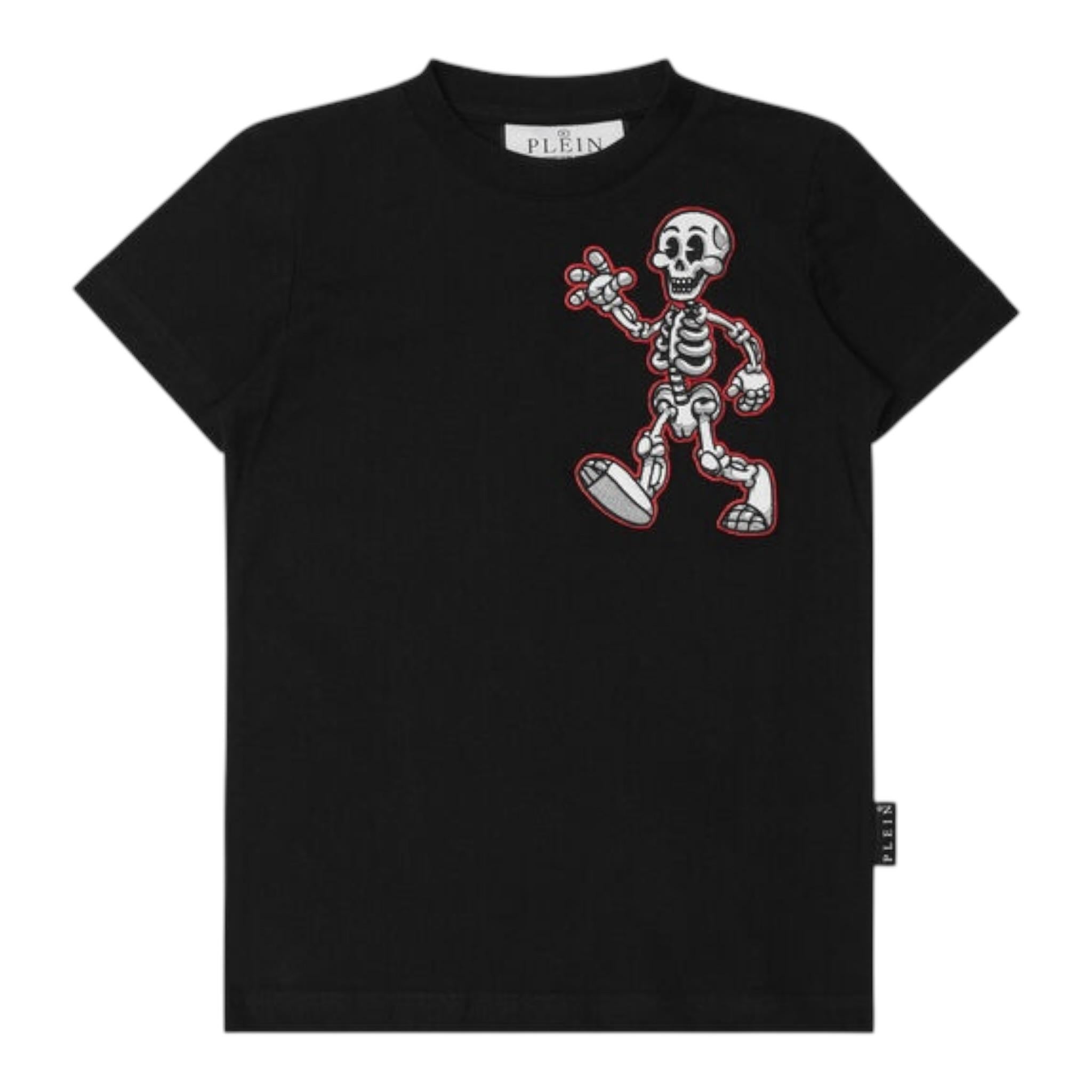 Philipp Plein T-Shirt Girocollo tinta unita con Stampa Nero per Bambino BTK1214 NERO PHILIPP PLEIN 