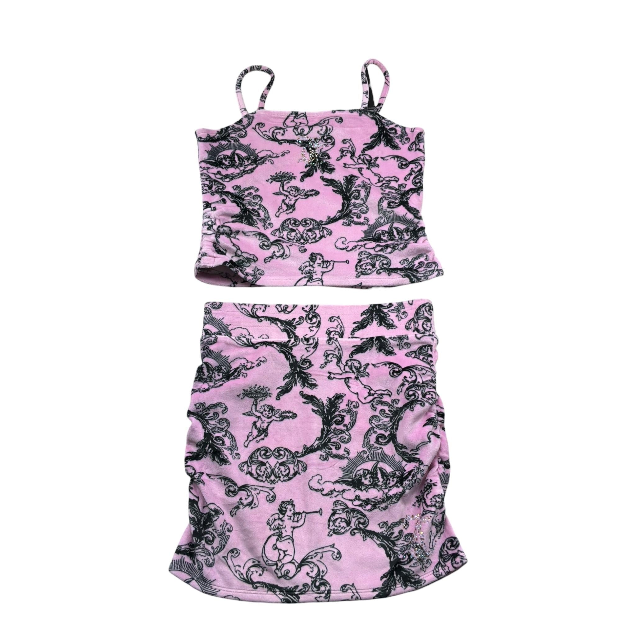 Juicy Couture Completo 2 Pezzi Top-Gonna Tinta Unita con Fantasia per Bambina JBX6519 ROSA JUICY COUTURE 