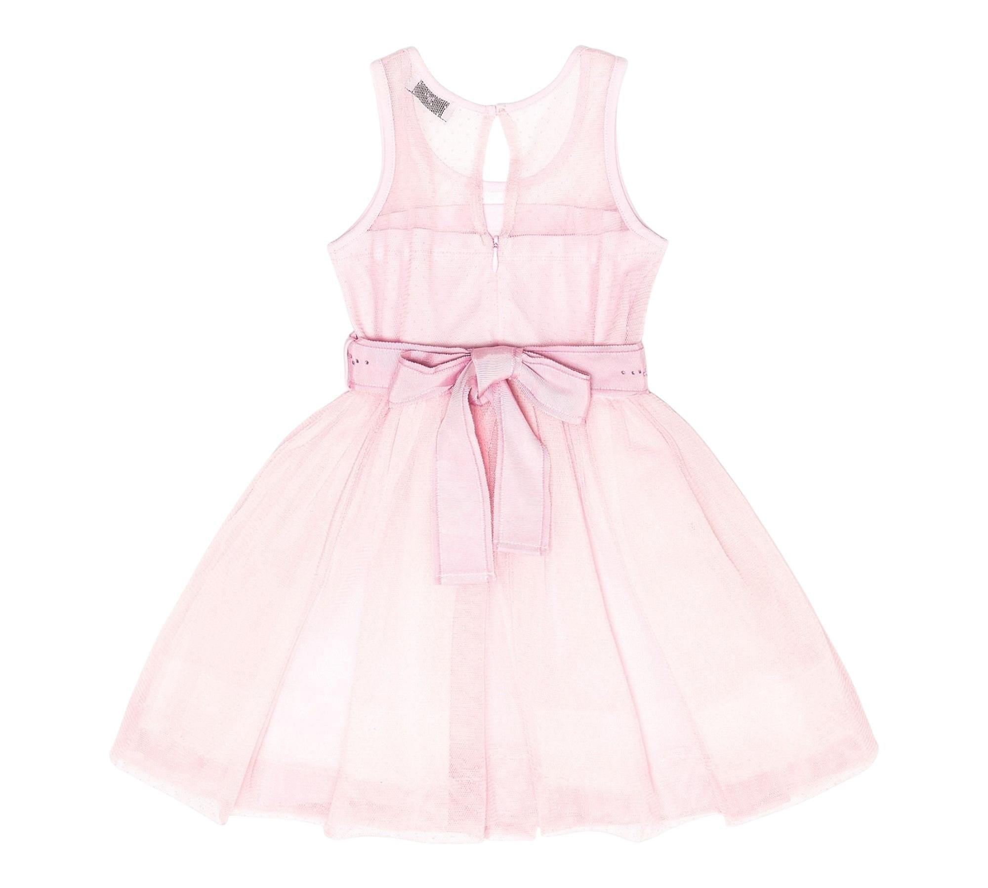 Monnalisa Abito Giromanica Tinta Unita In Tulle per Bambina 199906 ROSA MONNALISA 
