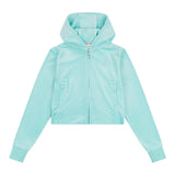 Juicy Couture Felpa Tinta Unita In Velluto con Zip E Cappuccio per Bambina JBX6500 AZZURRO JUICY COUTURE 