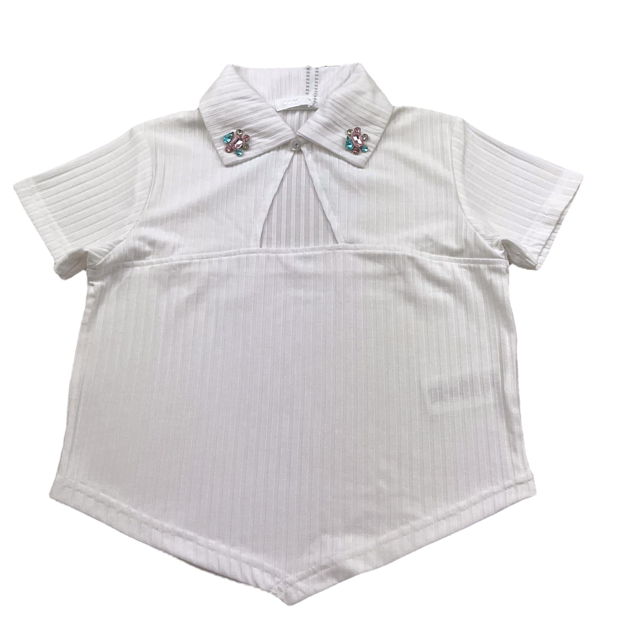 Met T-Shirt Asimmetrica Tinta Unita con Applicazioni per Bambina ME205 BIANCO MET 
