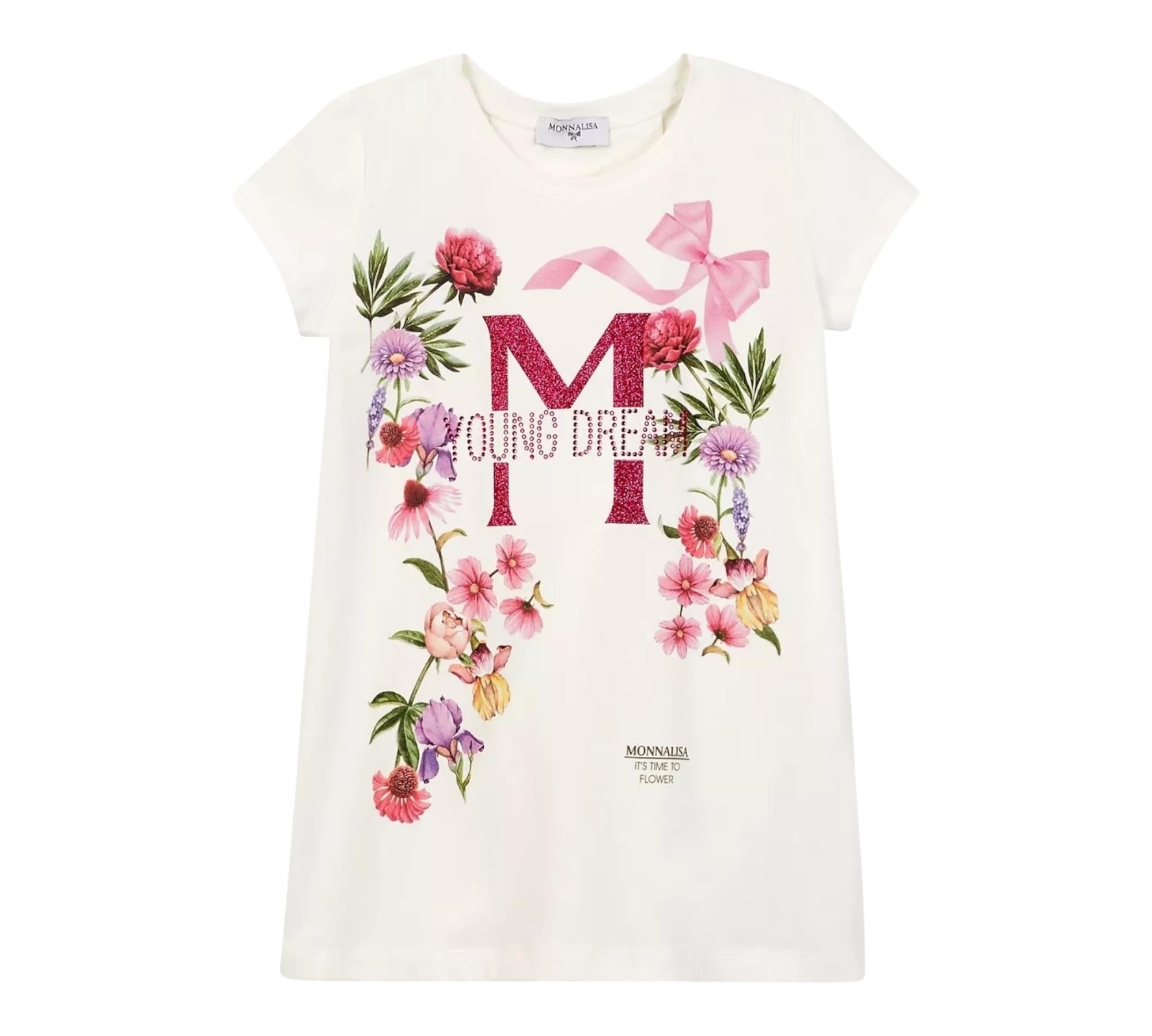 Monnalisa T-Shirt Girocollo Tinta Unita con Stampa per Bambina 197601S3 PANNA MONNALISA 