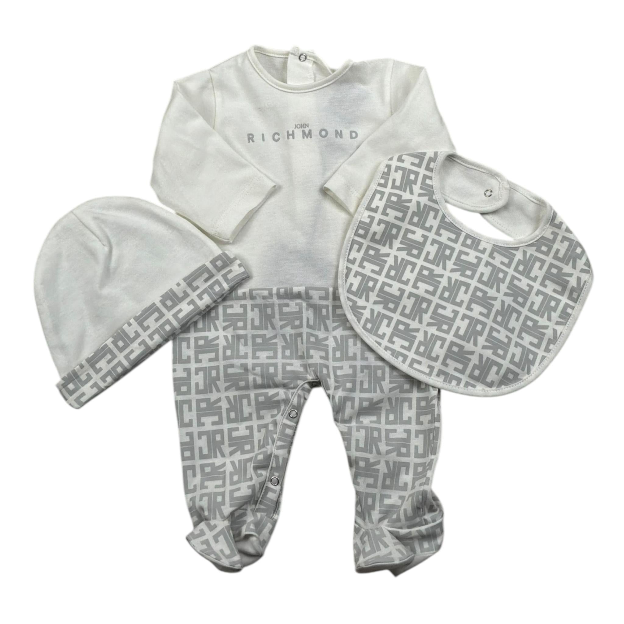 John Richmond Set Tutina-Cappello-Bavette Bicolore per Neonato RLP26001TU BIANCO/GRIGIO JOHN RICHMOND 