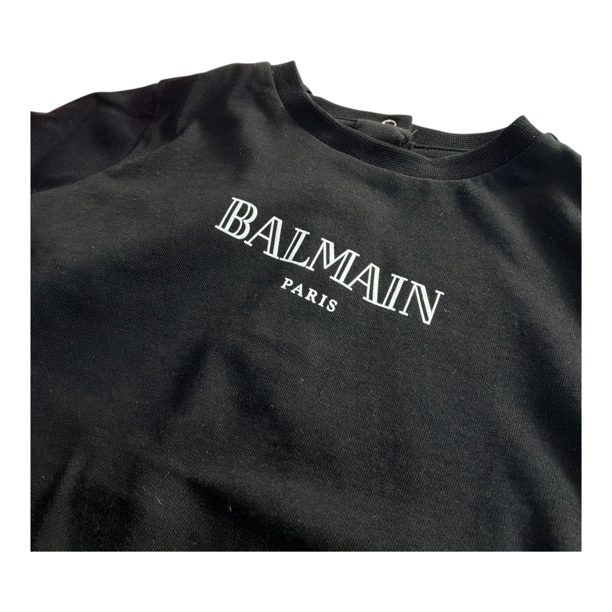 Balmain T-Shirt Girocollo Tinta Unita con Stampa per Neonato BV8581 NERO BALMAIN 