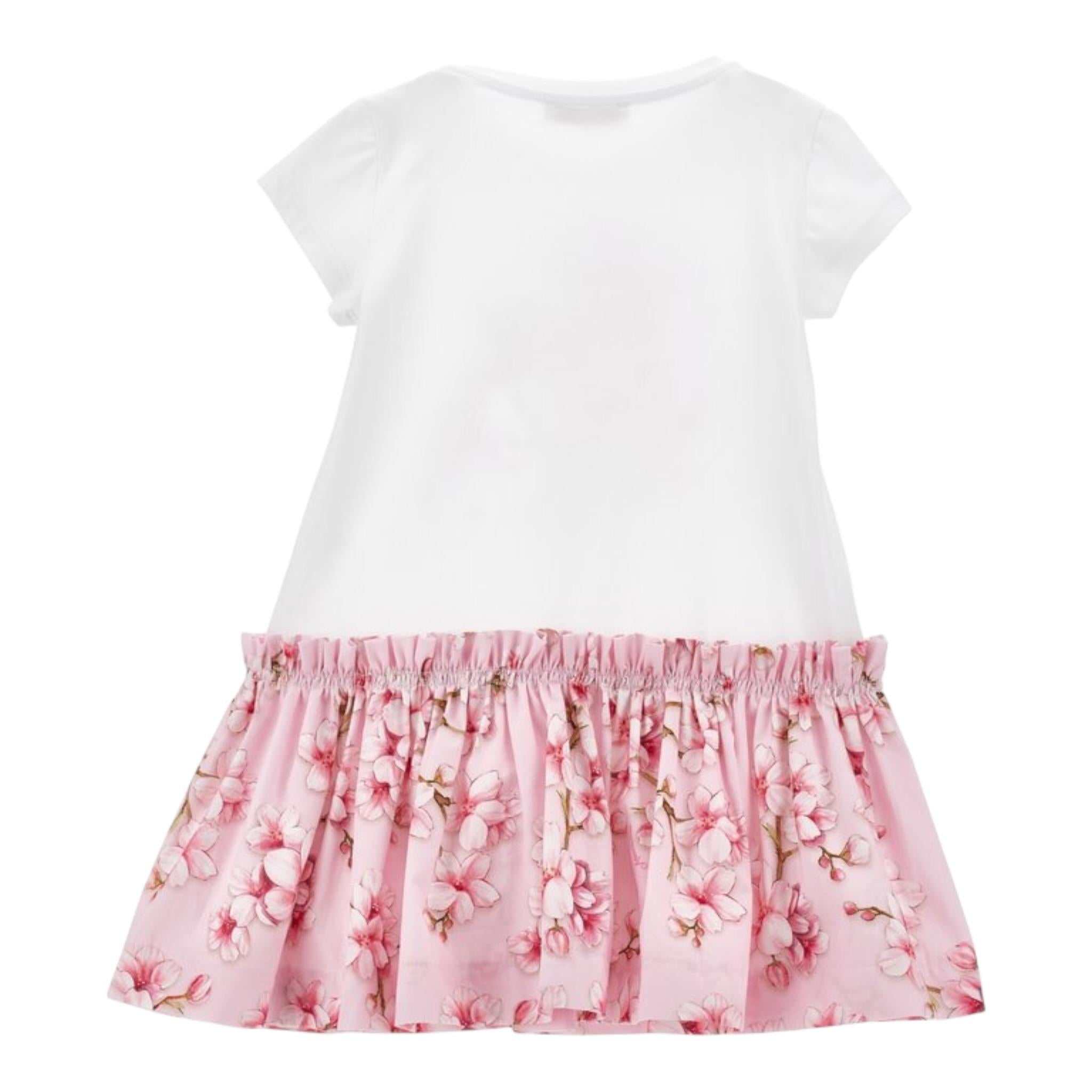 Monnalisa Abito Tinta Unita con Fantasia Fiori per Neonata 11E906XXX BIANCO/ROSA MONNALISA 