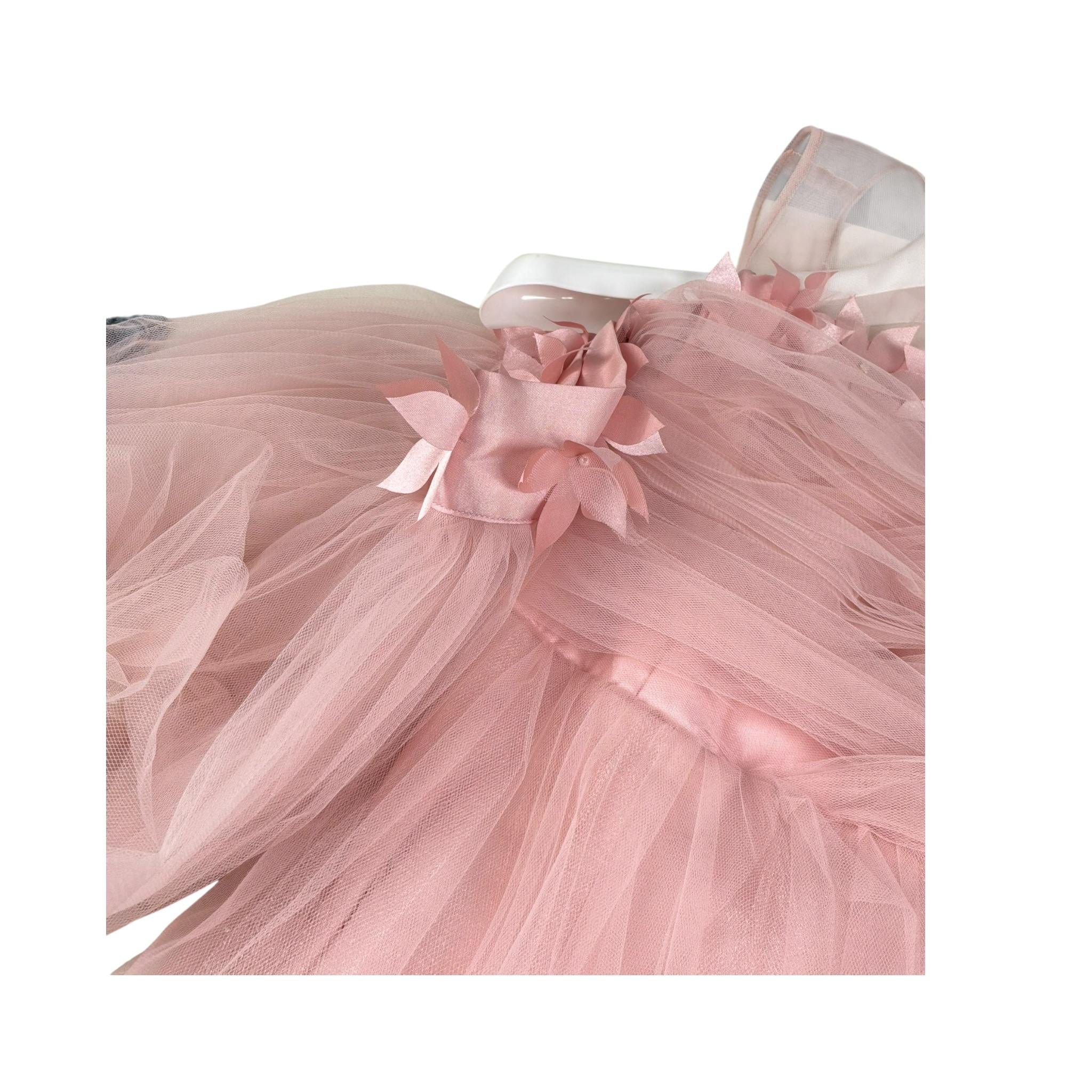 Notaro Of Kids Abito Giromanica Tinta Unita con Tulle per Bambina K23402 ROSA NOTARO OF KIDS 