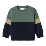 NAME.IT felpa chiusa bicolore girocollo con tasca Verde/blu per Neonato 13236280 VERDE/BLU NAME.IT 