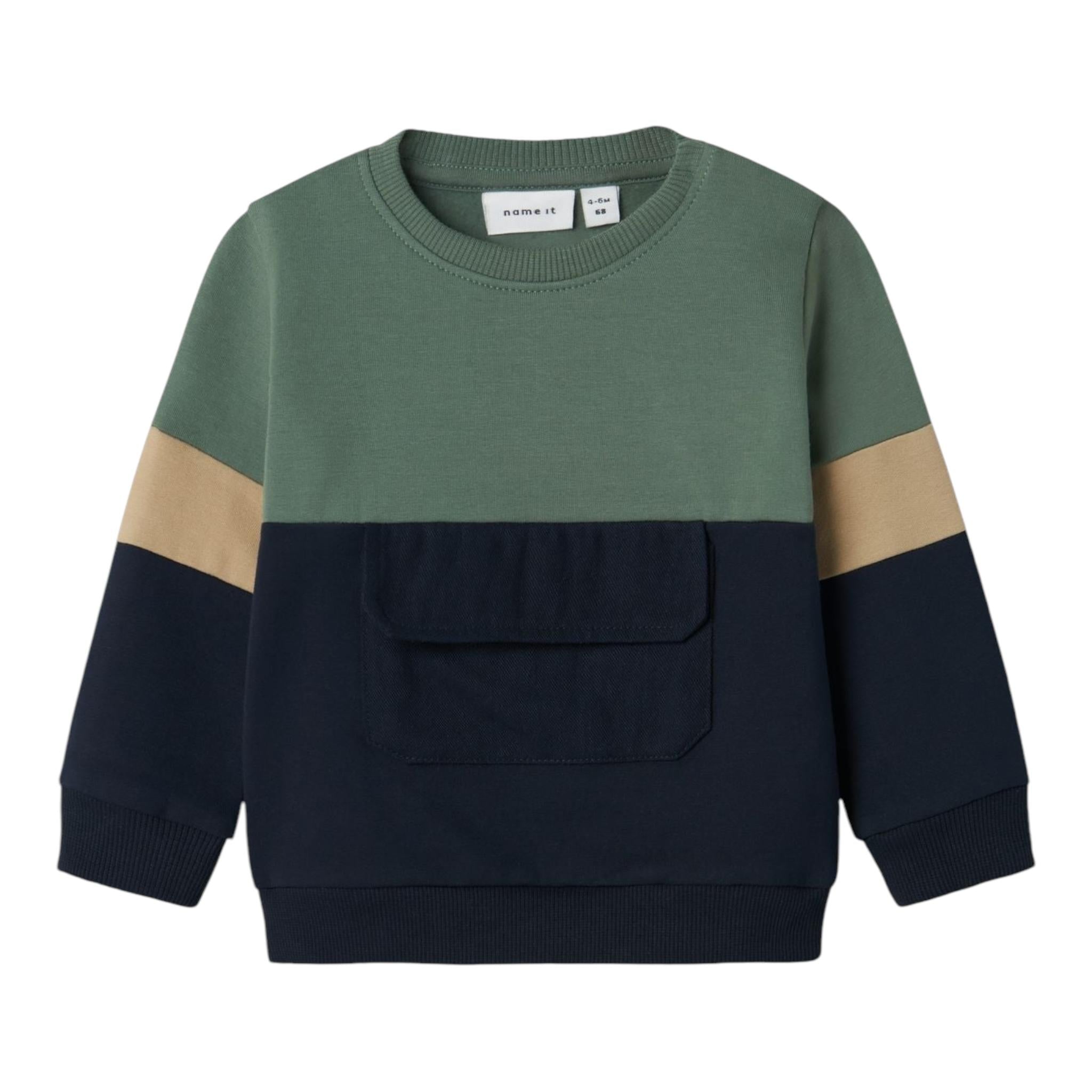 NAME.IT felpa chiusa bicolore girocollo con tasca Verde/blu per Neonato 13236280 VERDE/BLU NAME.IT 