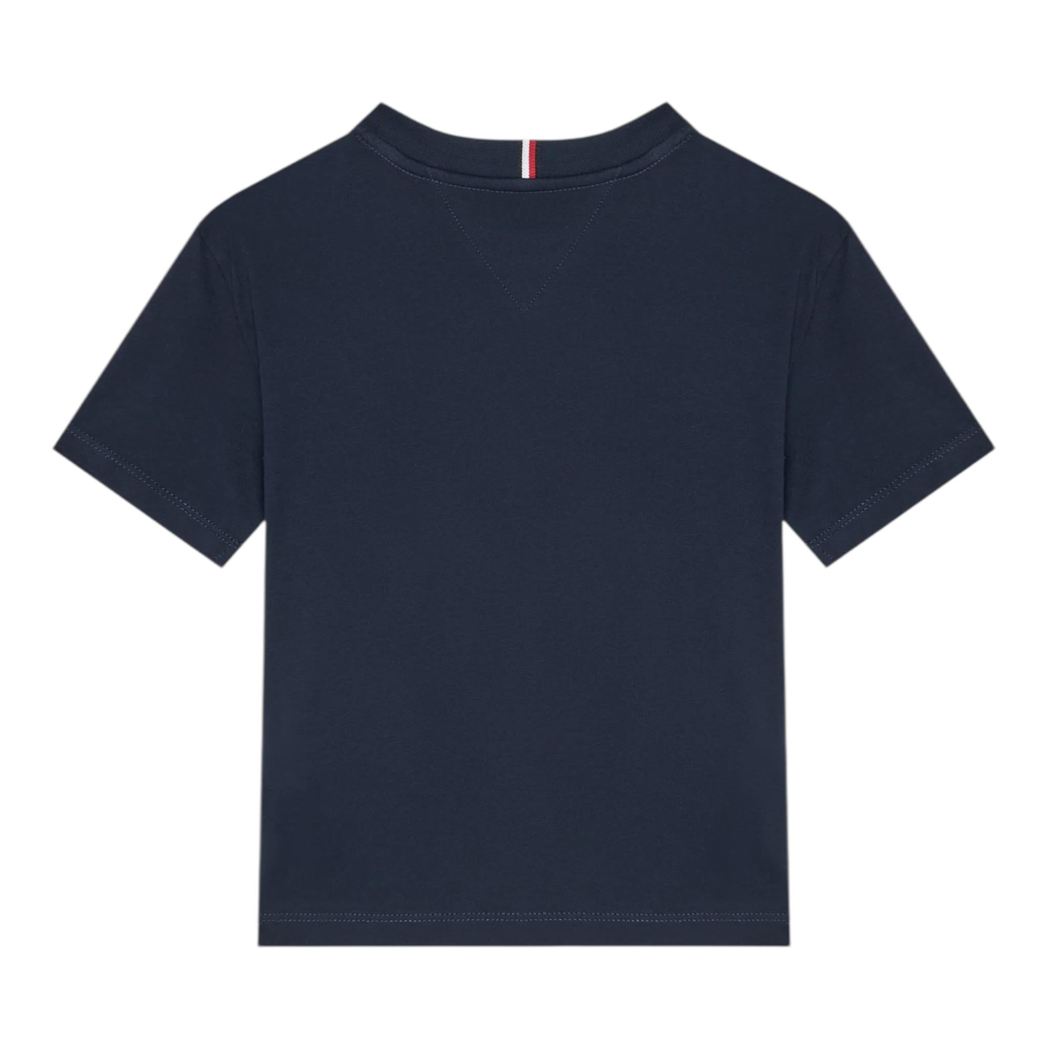 Tommy Hilfiger T-Shirt Girocollo Tinta Unita con Logo per Bambino KB0KB09601 BLU TOMMY HILFIGER 