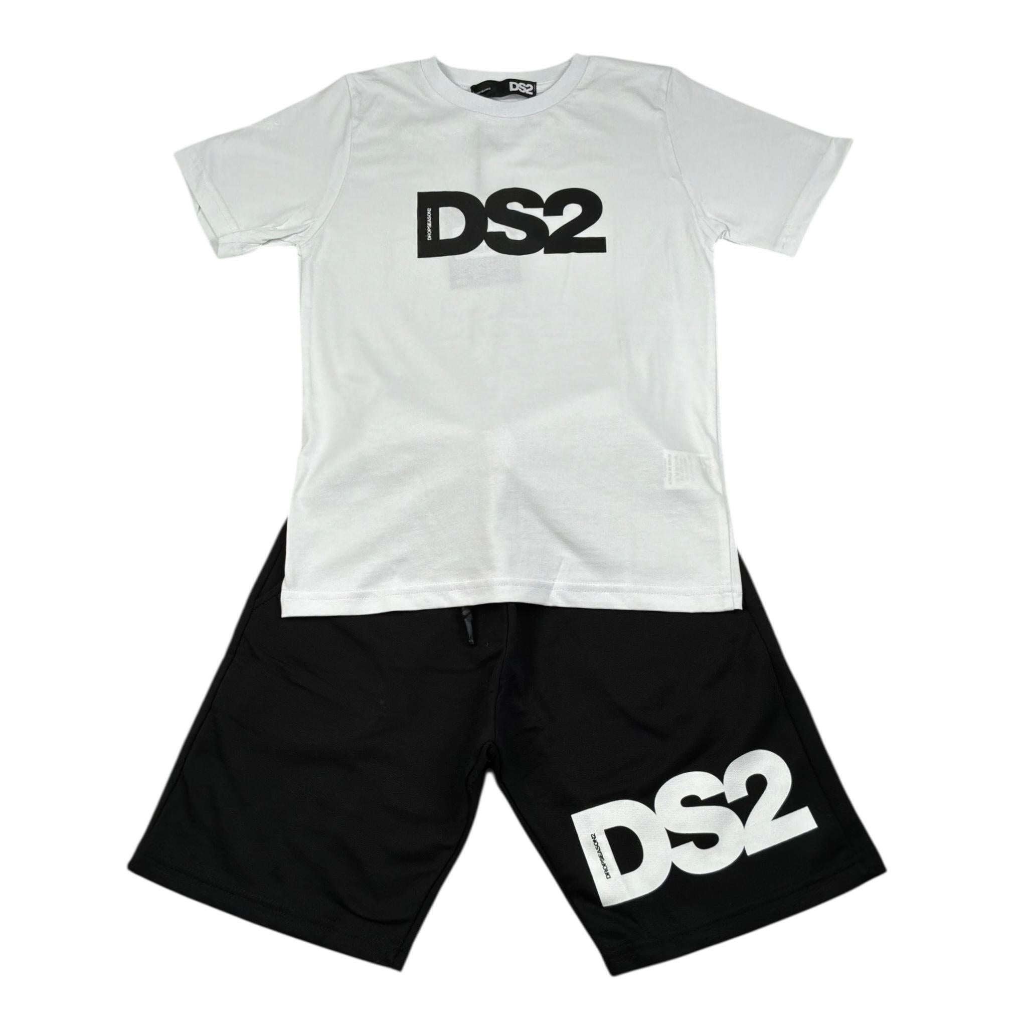 Dropseason2 Completo 2 Pezzi T-Shirt-Bermuda Bicolore per Bambino SS25K023 BIANCO/NERO DROPSEASON2 