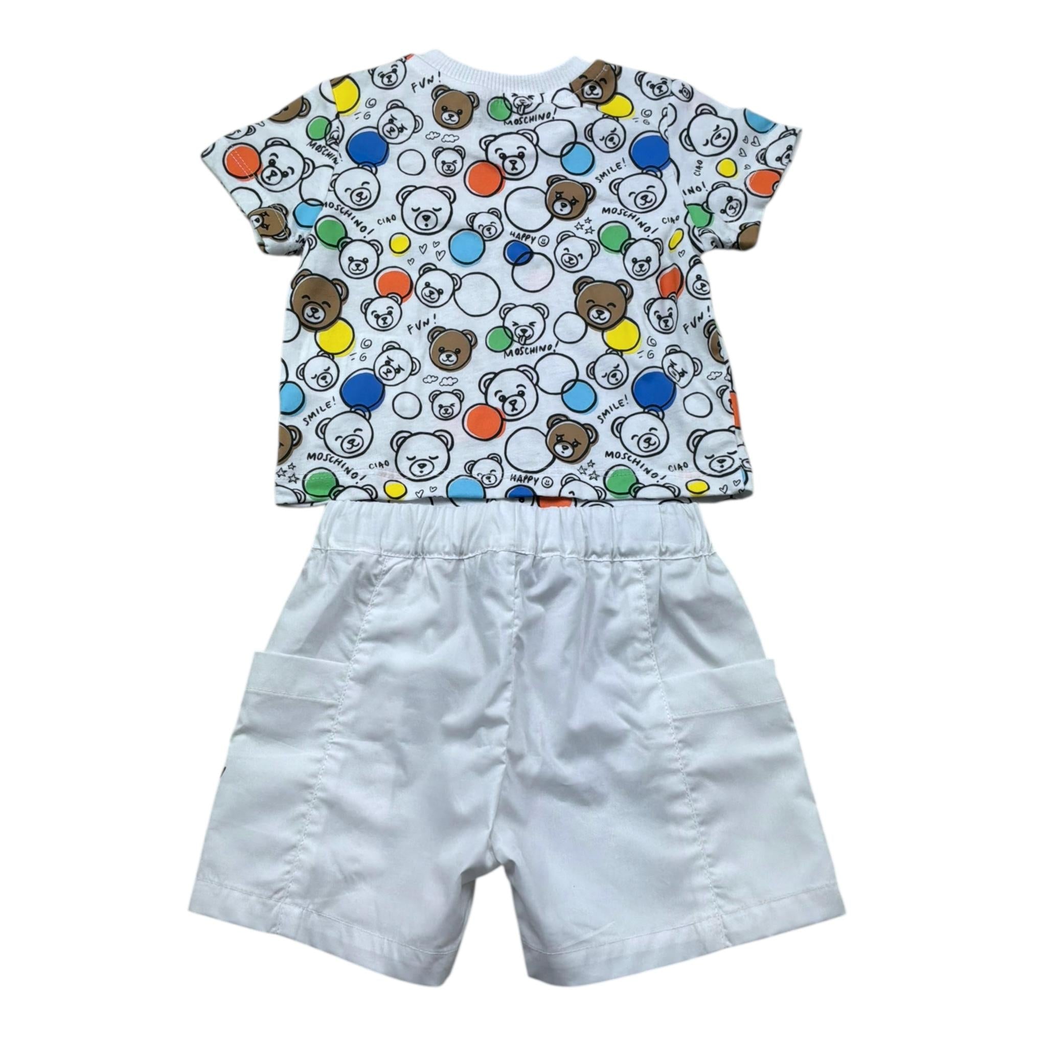 Moschino Completo 2 Pezzi T-Shirt-Bermuda Tinta Unita con Stampa per Neonato MUG01V BIANCO MOSCHINO 