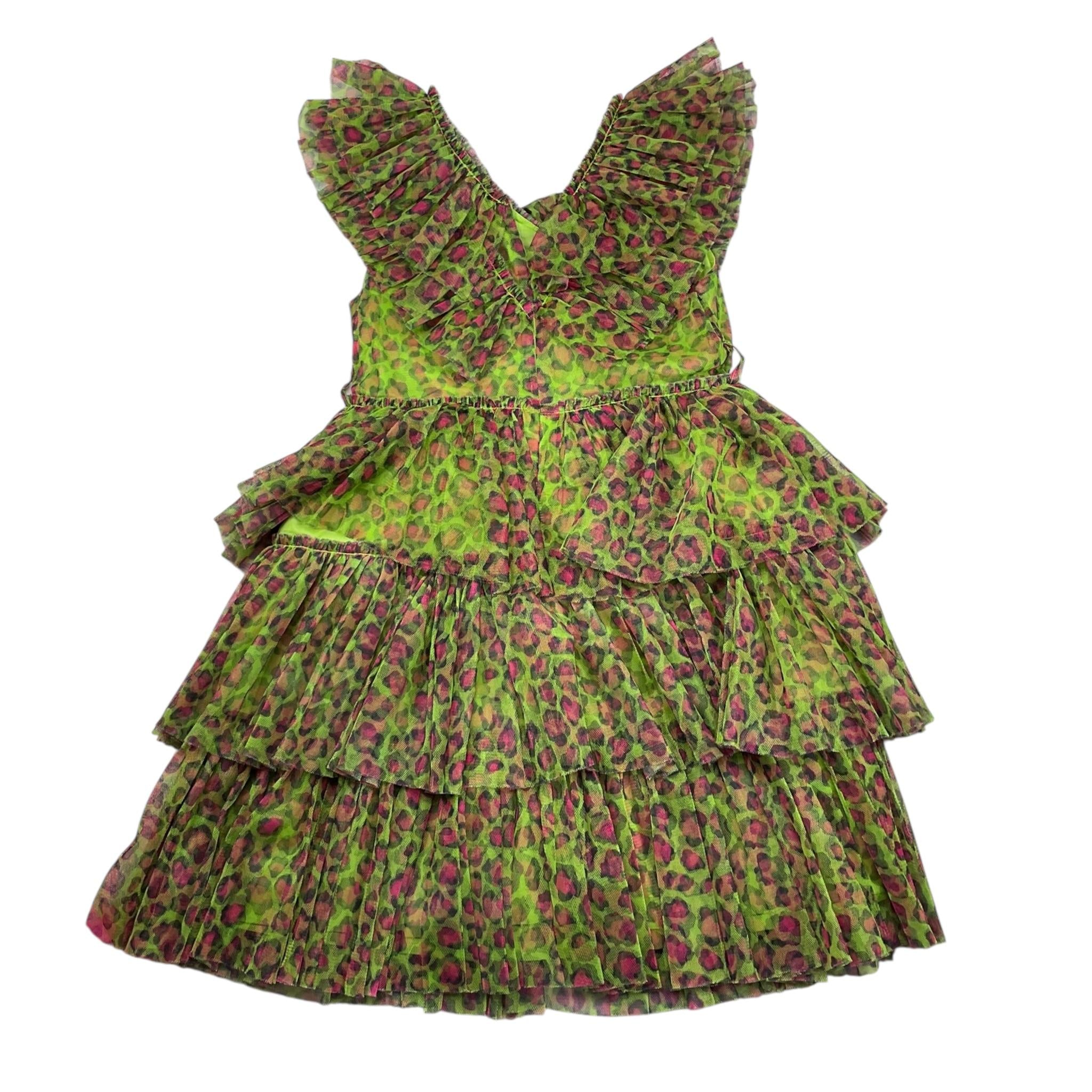 Met Abito Giromanica Tinta Unita Fantasia Maculata per Bambina ME302 VERDE MET 