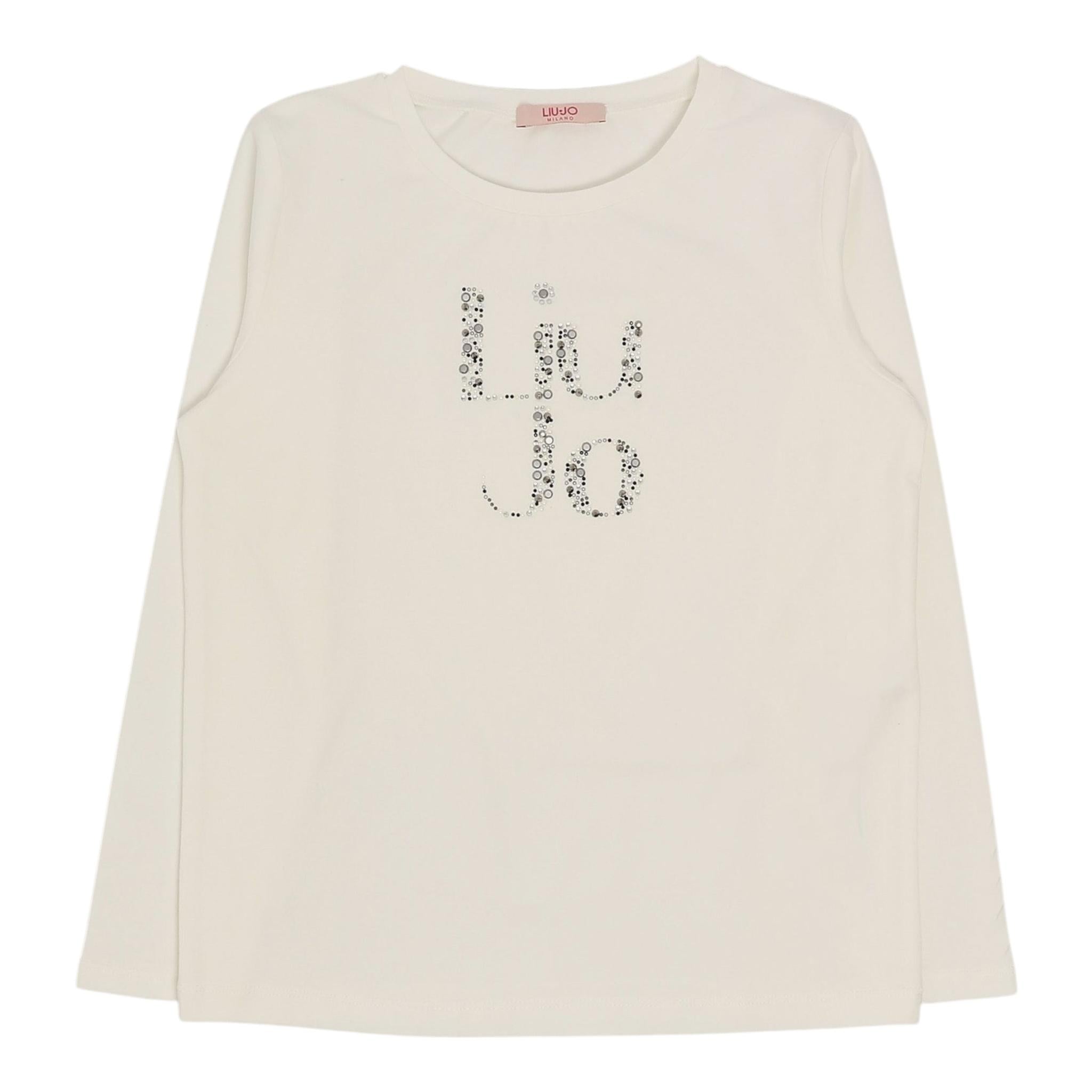 Liu Jo Shirt Girocollo Tinta Unita con Stampa Brillantinata per Bambina GF4093J BIANCO LIU JO 