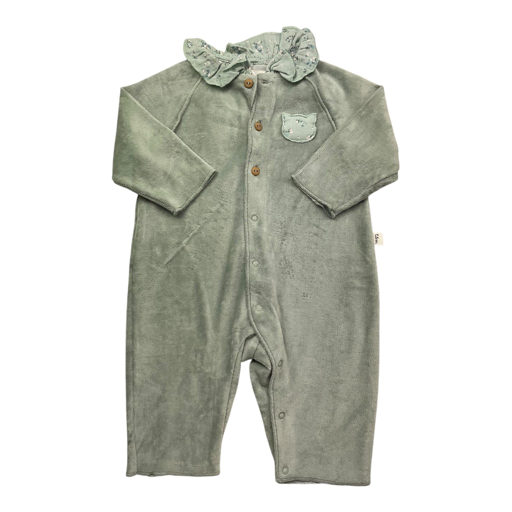 TEDDY E MINOU tutina tinta unita con colletto fantasia fiori Verde per Neonata I24TU040M0137 VERDE TEDDY E MINOU 