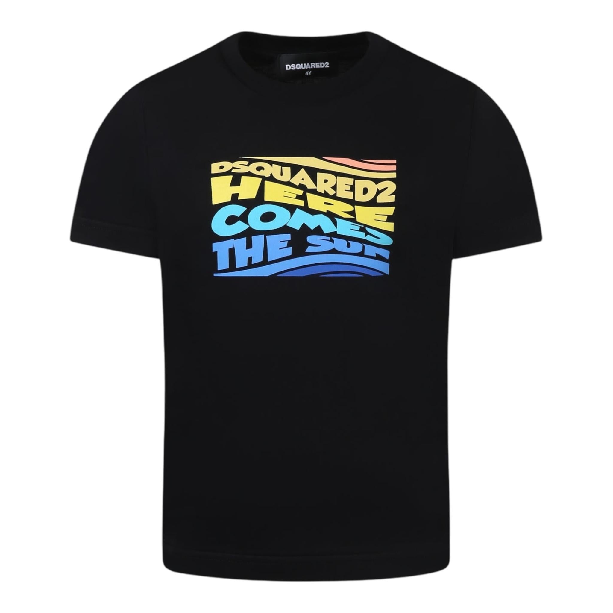 Dsquared2 T-Shirt Girocollo Tinta Unita con Stampa per Bambino DQ2781 NERO DSQUARED2 