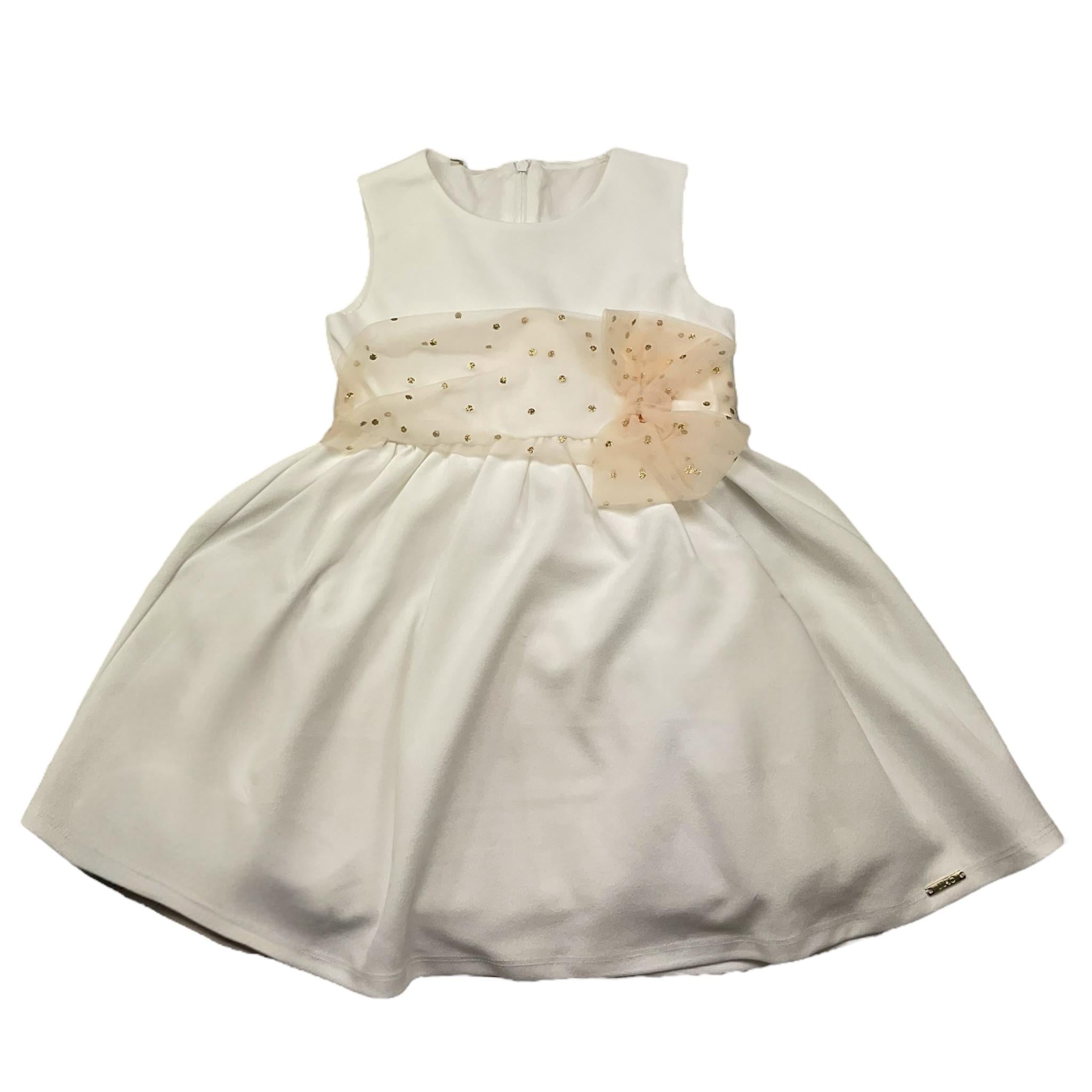 Liu Jo Abito Giromanica Tinta Unitacon Cinturino In Tulle per Bambina LA2066J BIANCO LIU JO 