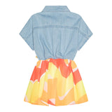 Billieblush Abito Tinta Unita con Gonnellone Multicolor E Denim Giromanica per Bambina U21023 AZZURRO BillIEBLUSH 