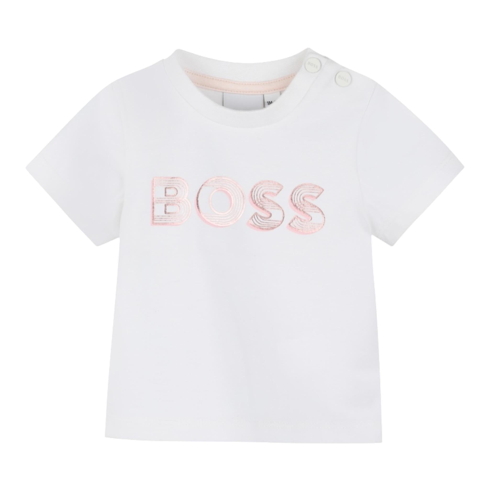 Boss T-Shirt Girocollo Tinta Unita con Stampa per Neonata J52181 BIANCO BOSS 