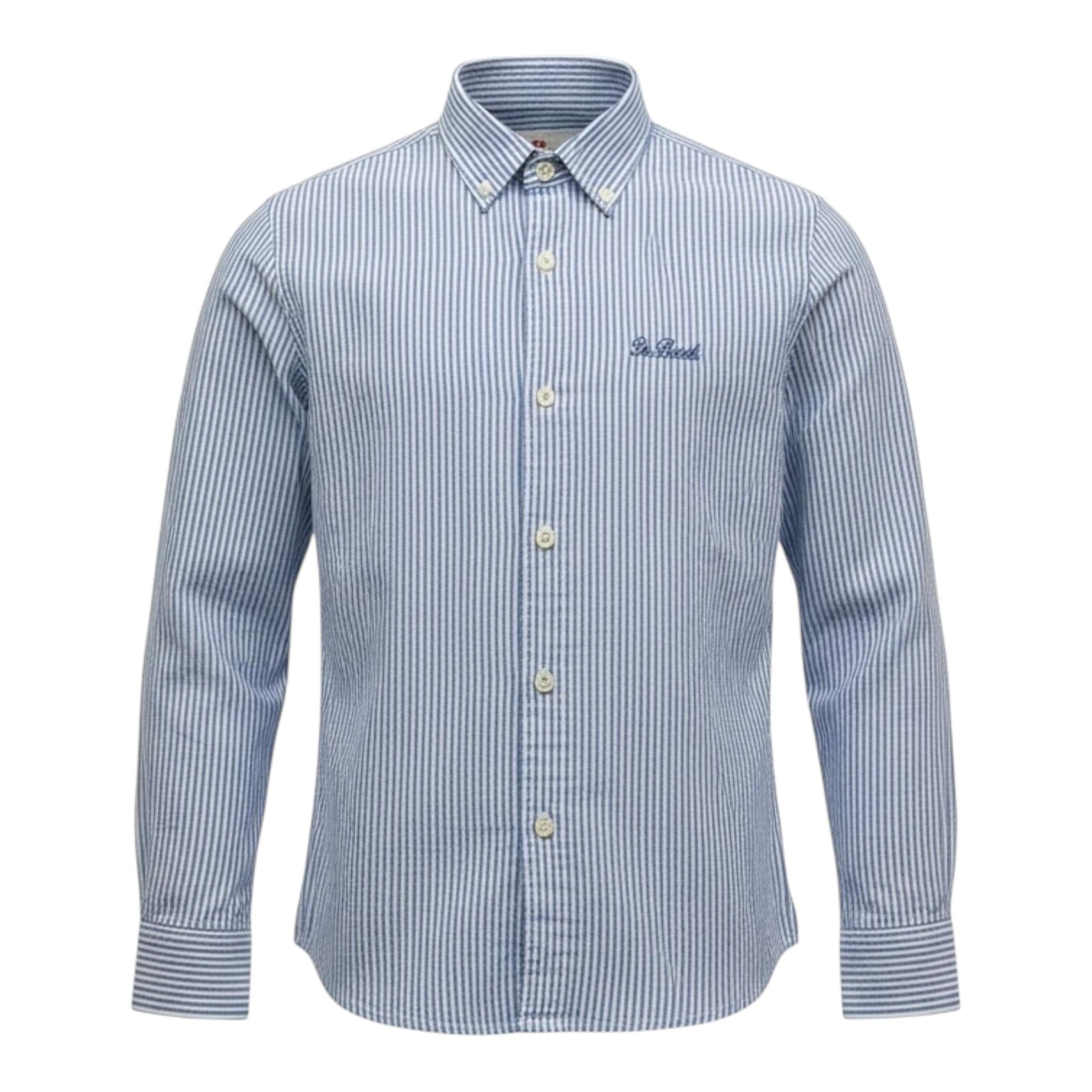 Saint Barth Camicia Manica Lunga Tinta Unita con Fantasia A Righe per Bambino 00946L AZZURRO SAINT BARTH 