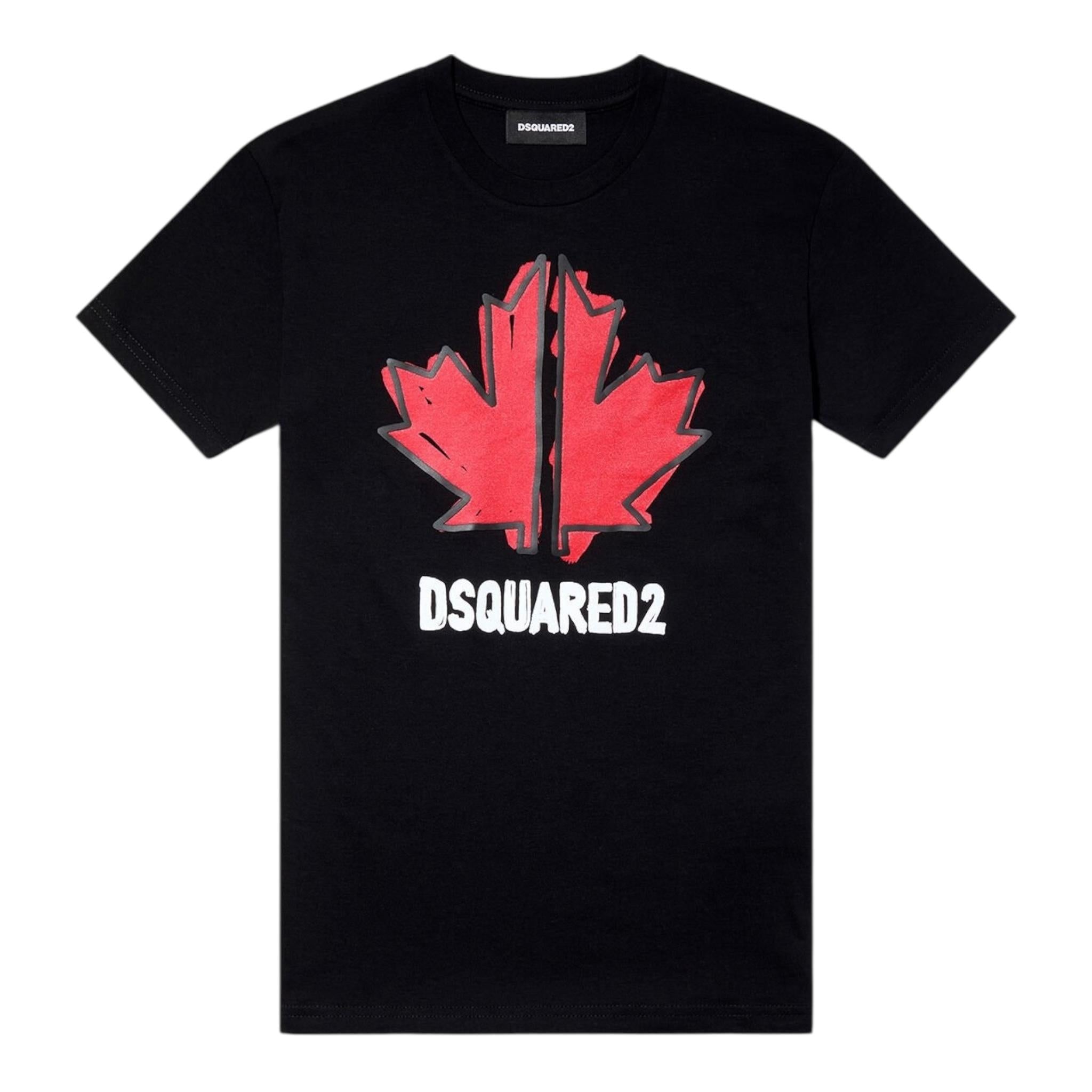 Dsquared2 T-Shirt Girocollo Tinta Unita con Stampa per Bambino DQ0702 NERO DSQUARED2 