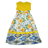 Magnifica Lulu Abito Cerimonia Giromanica Tinta Unita con Stampe per Bambina RUOTAA GIALLO MAGNIFICA LULU 