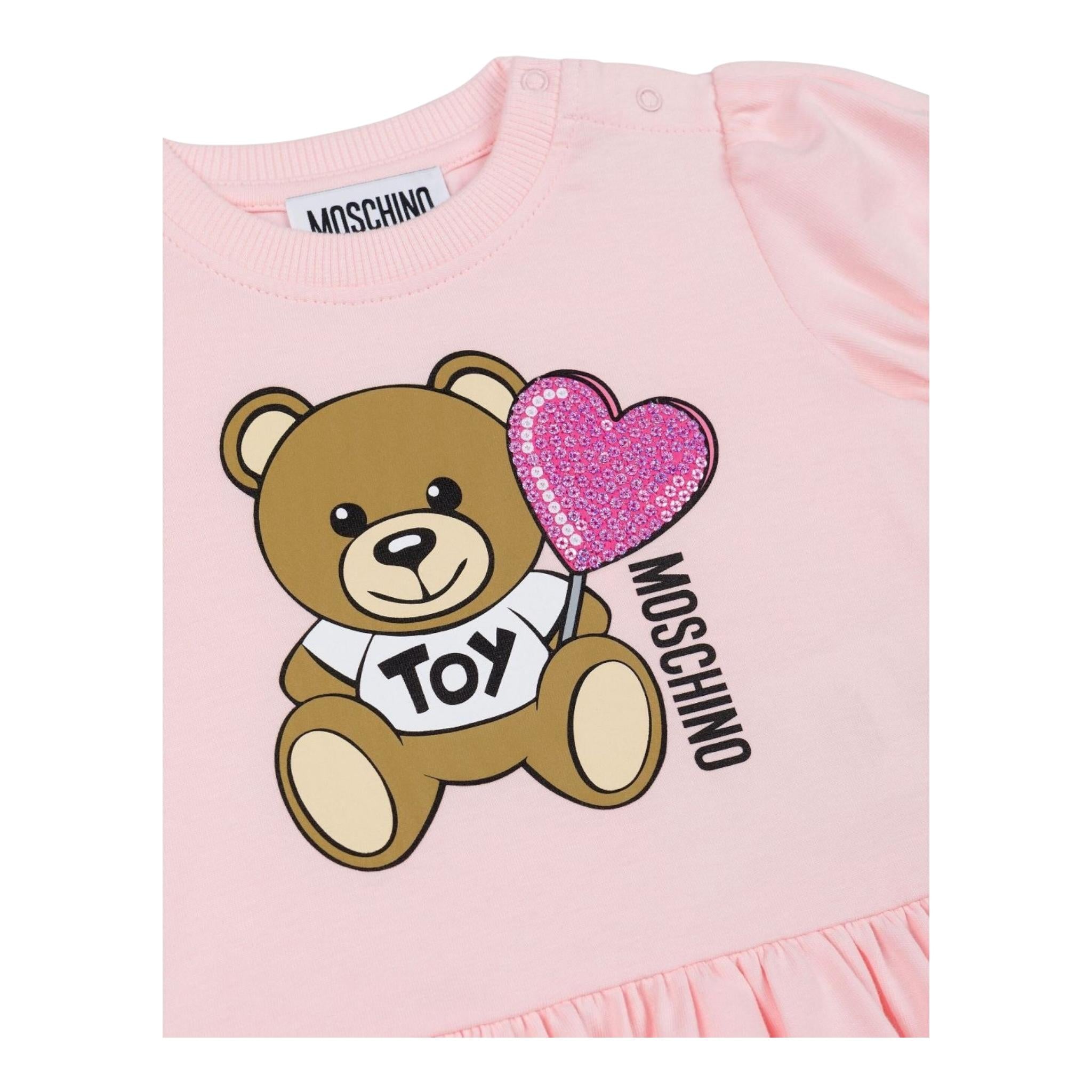 Moschino Abito Tinta Unita con Stampa per Neonata MDV0C7 ROSA MOSCHINO 
