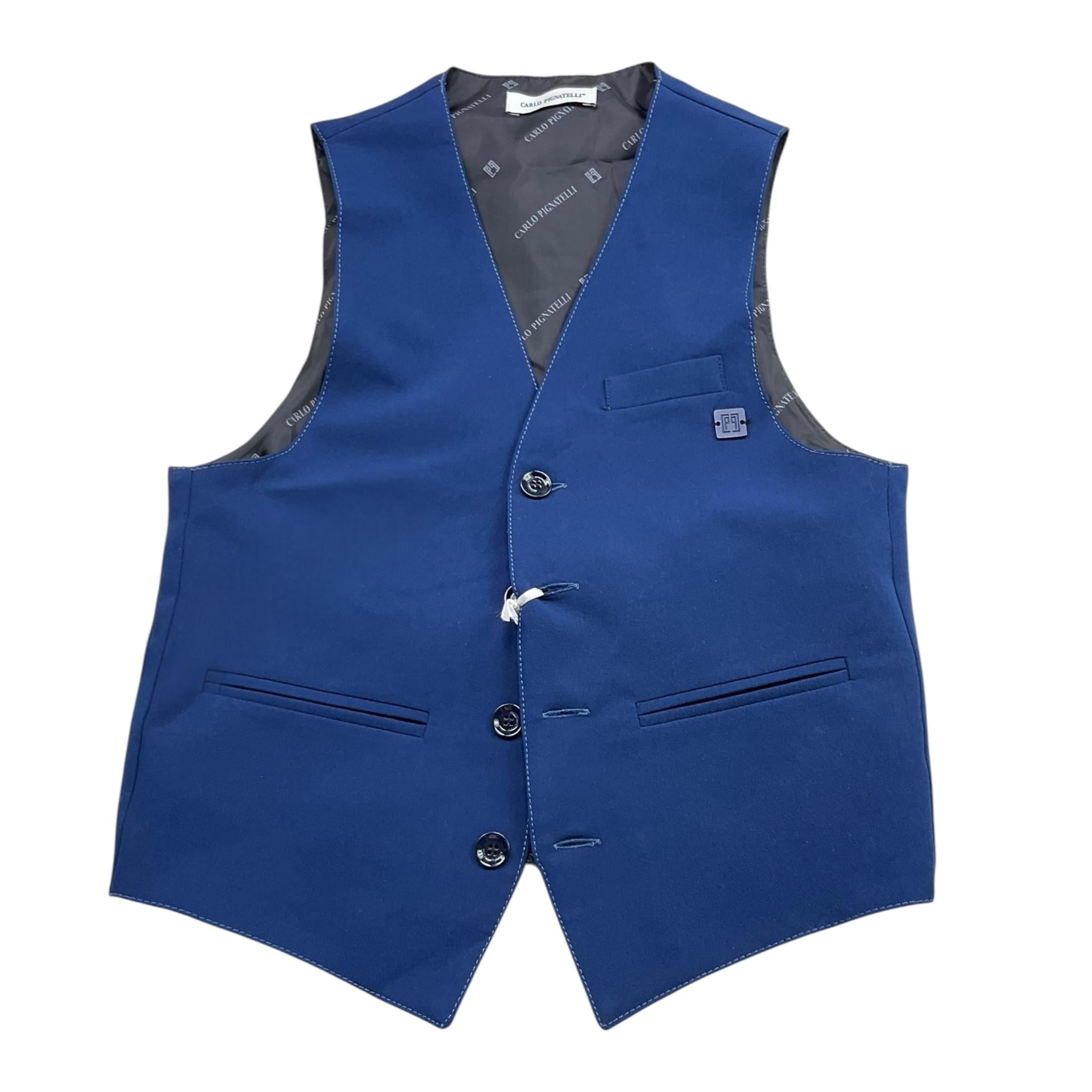 Carlo Pignatelli Completo 2 Pezzi Panciotto- Pantalone Tinta Unita con Tasche Americane per Bambino CP52980 BLU CARLO PIGNATELLI 