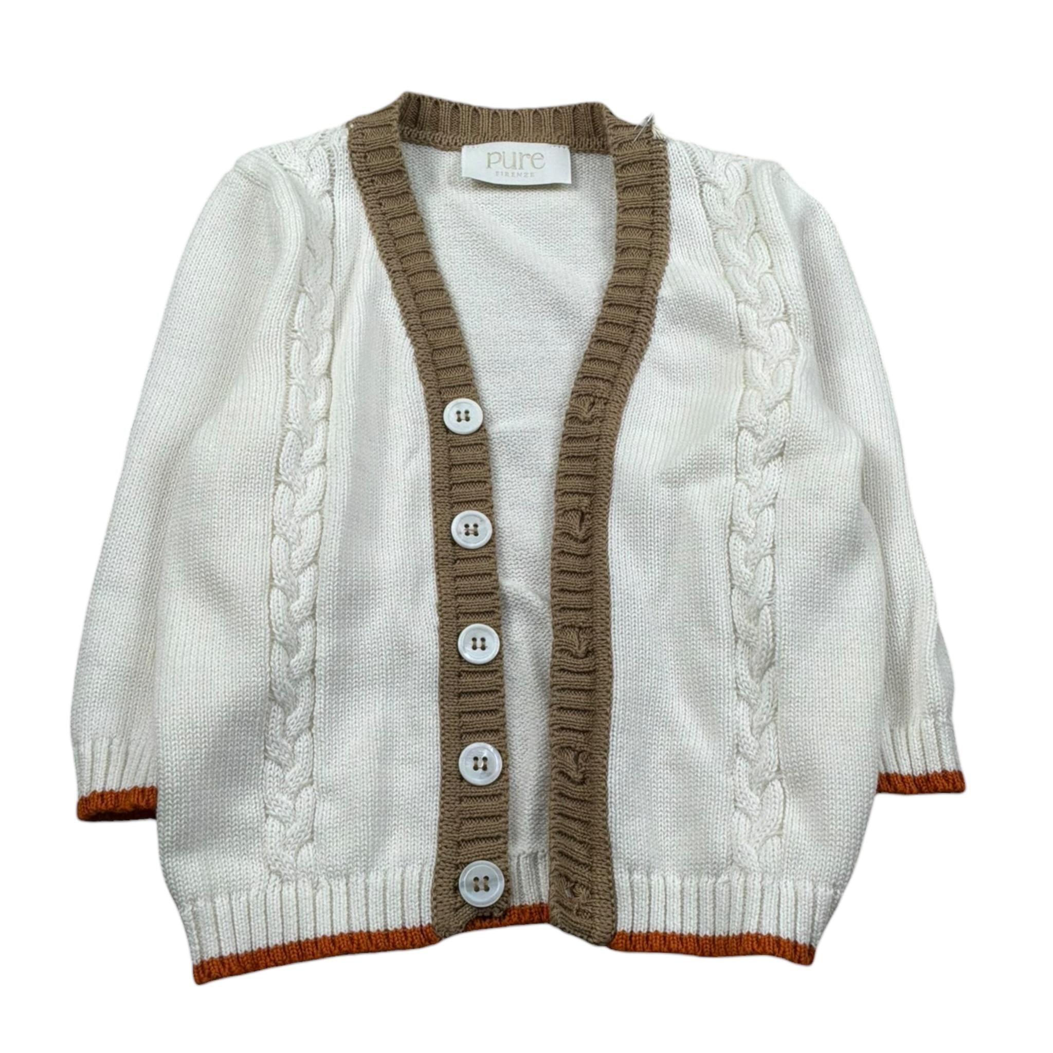 Pure Firenze Cardigan tinta unita con Profili In Contrasto Bianco per Neonato PC01617 BIANCO PURE FIRENZE 